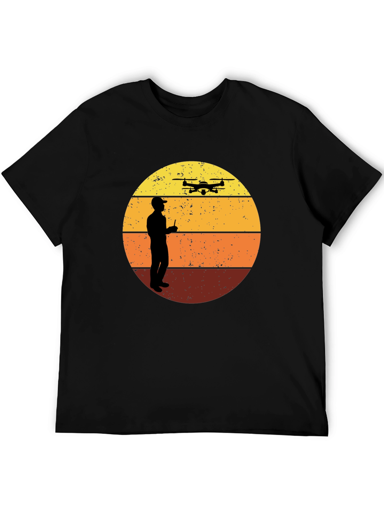 Retro Drone Pilot Graphic Tee - Black Crew Neck