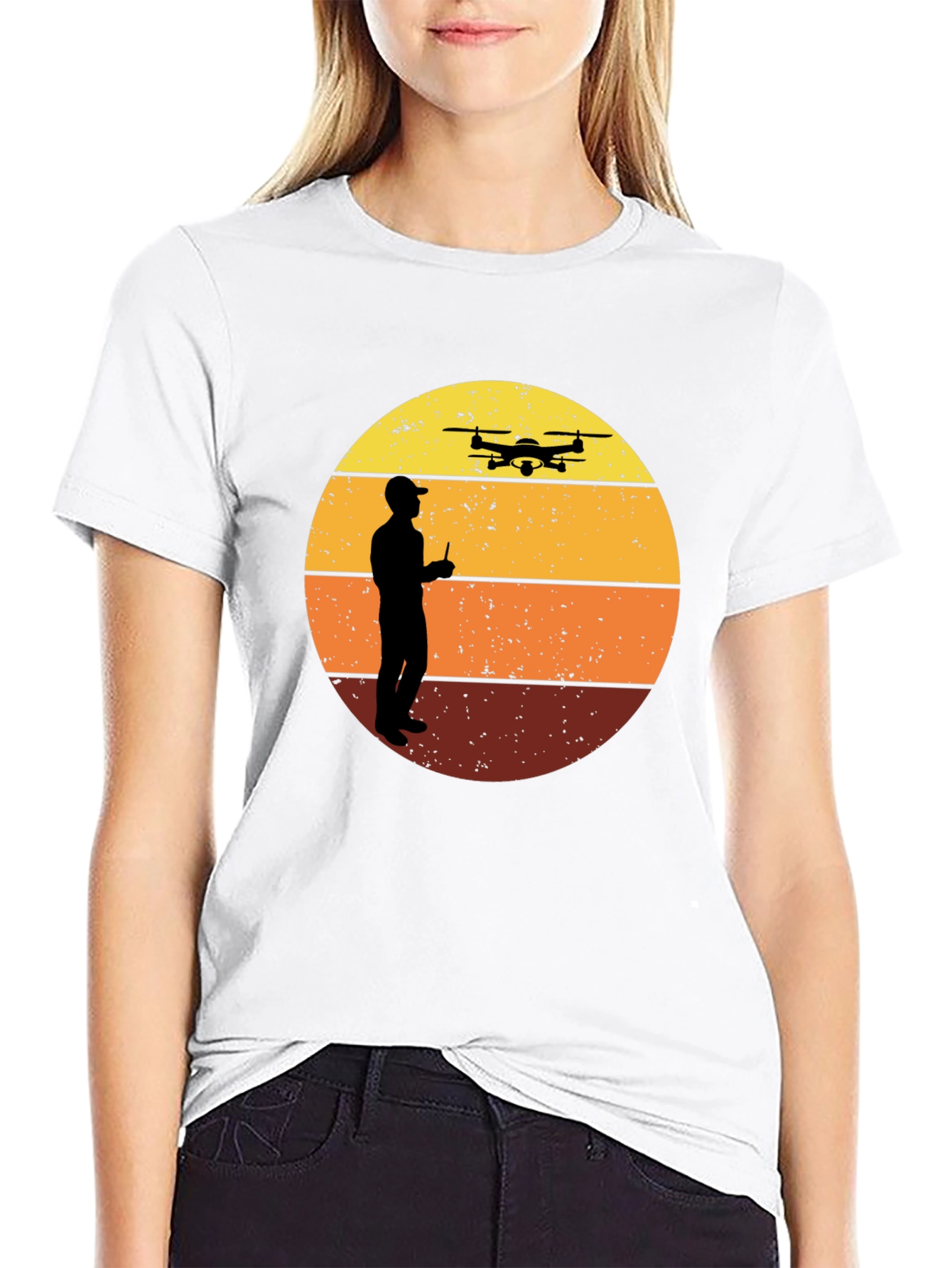 Retro Drone Pilot Graphic Tee - Black Crew Neck