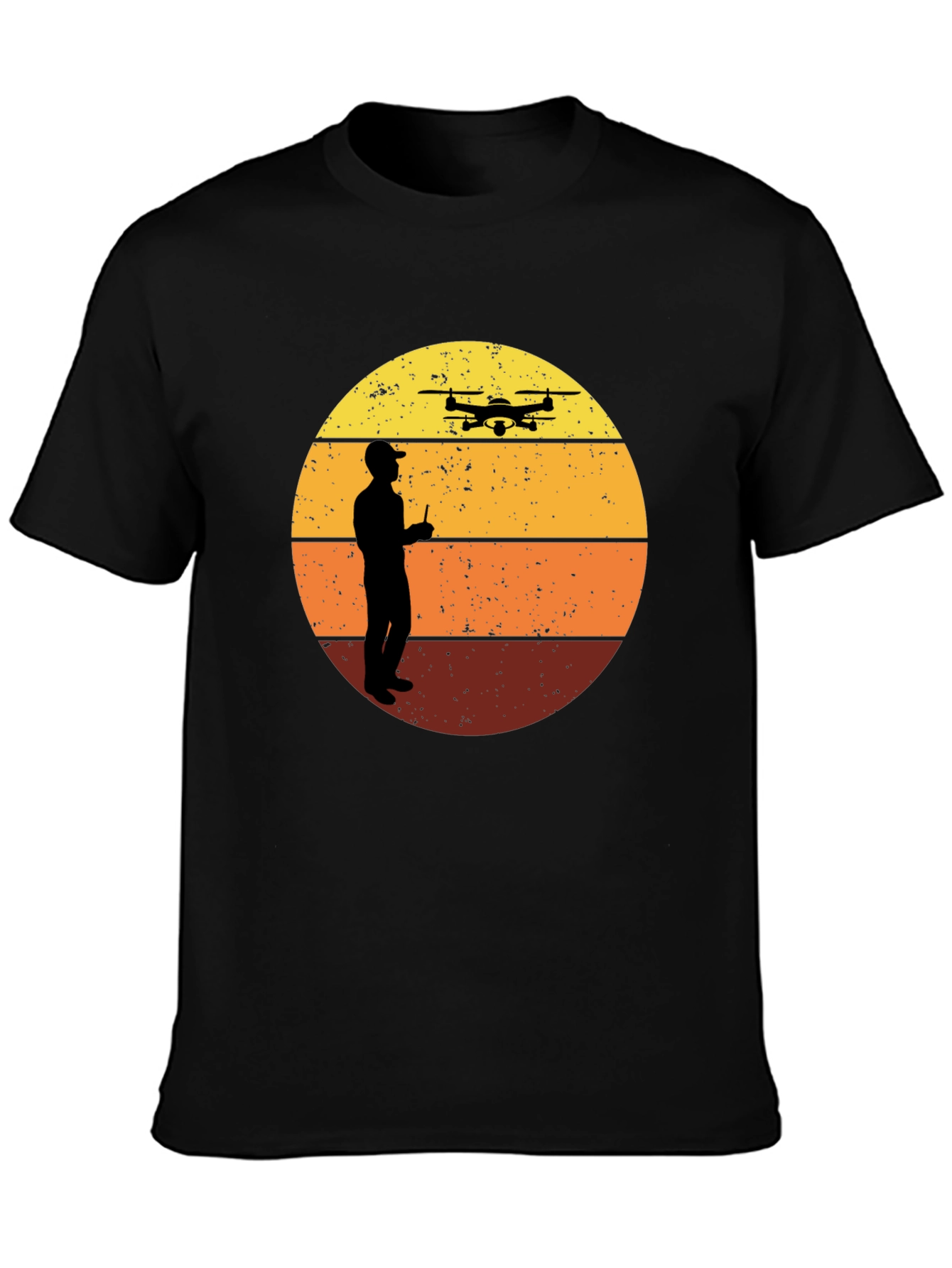 Retro Drone Pilot Graphic Tee - Black Crew Neck