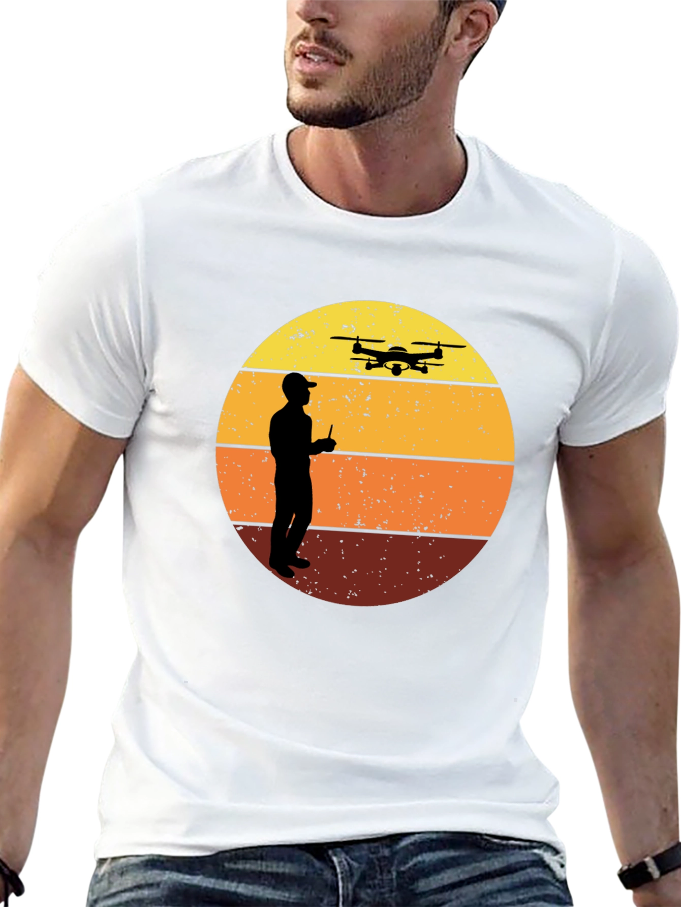 Retro Drone Pilot Graphic Tee - Black Crew Neck