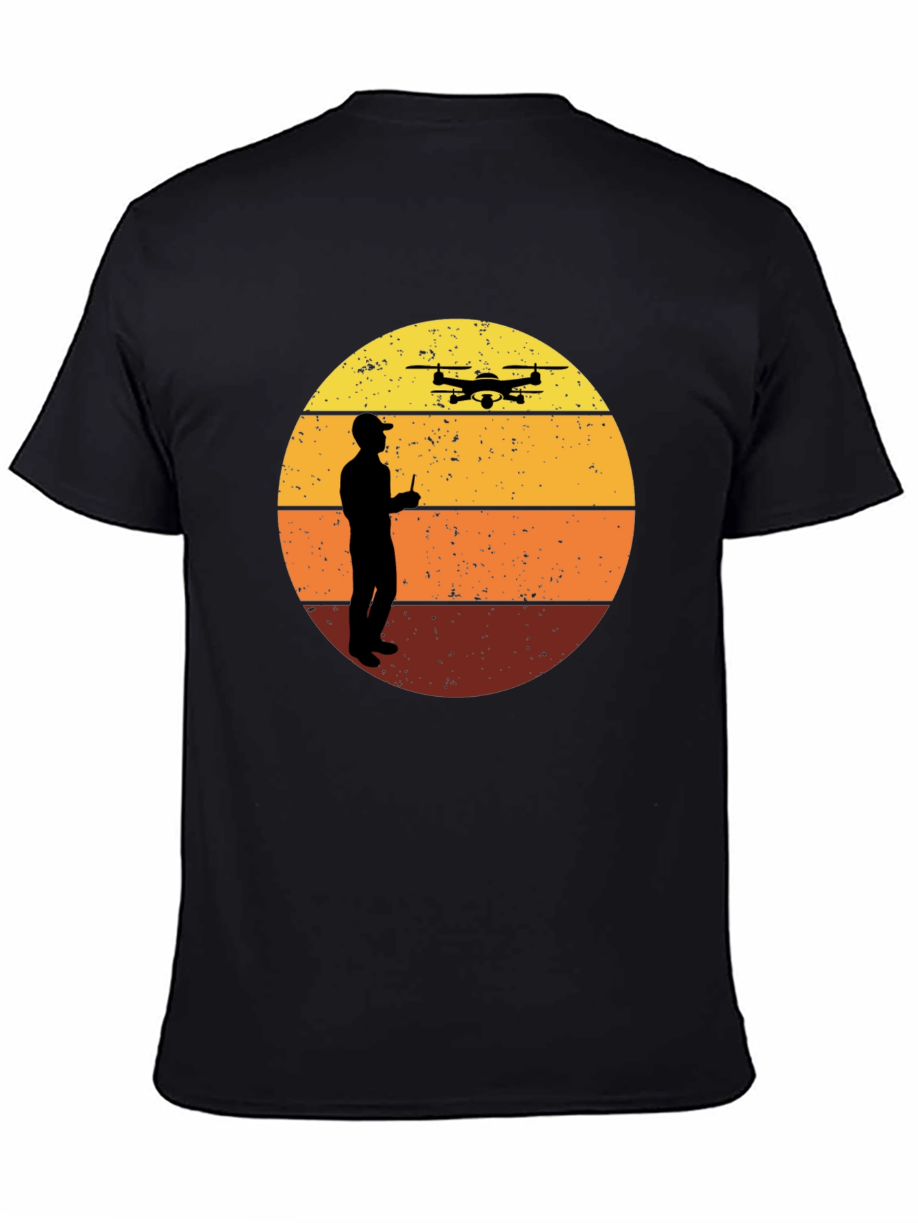 Retro Drone Pilot Graphic Tee - Black Crew Neck