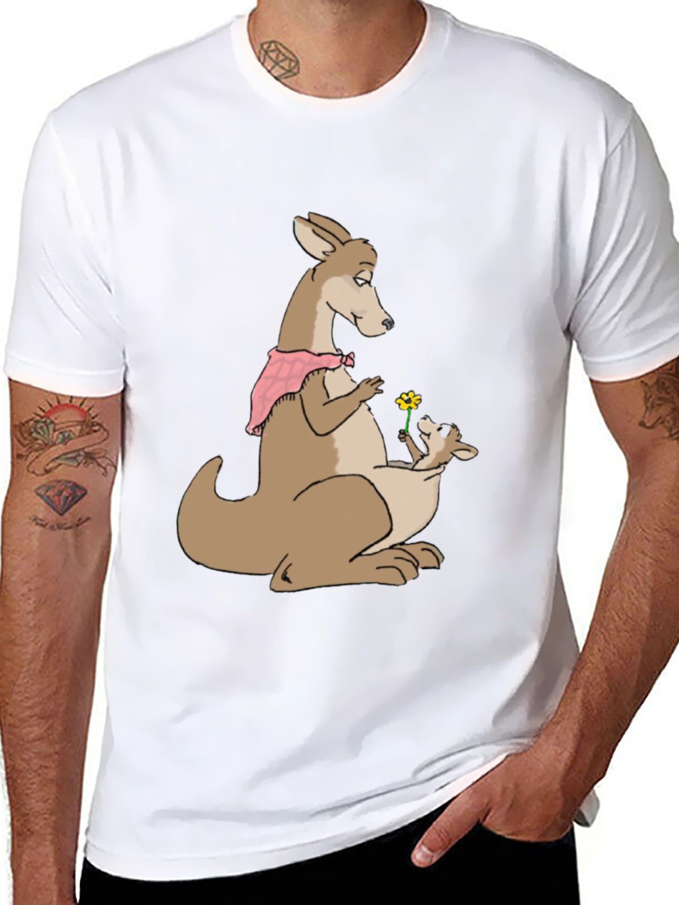 Kangaroo Mom & Baby T-Shirt - Cute Cartoon Design