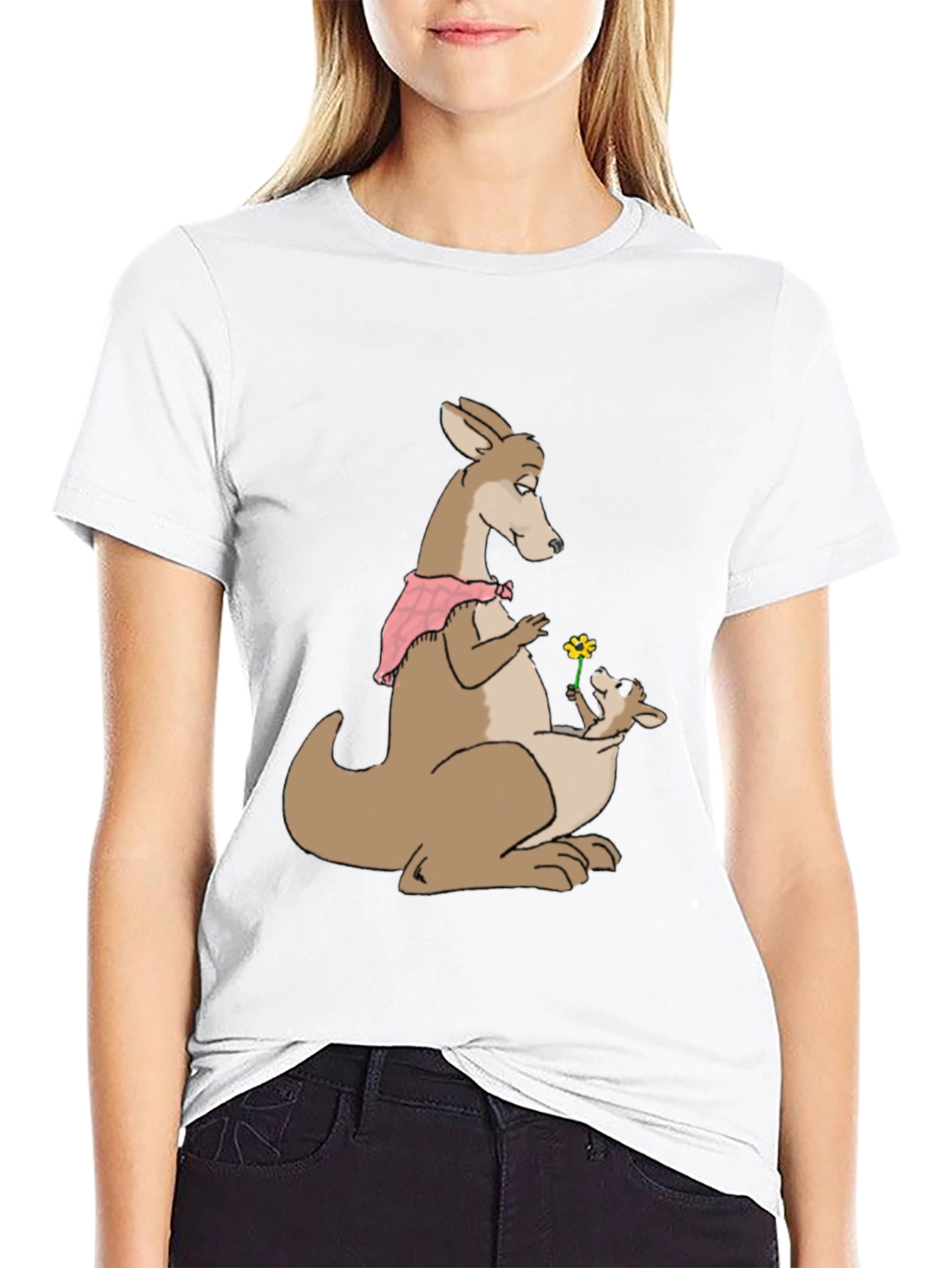 Kangaroo Mom & Baby T-Shirt - Cute Cartoon Design