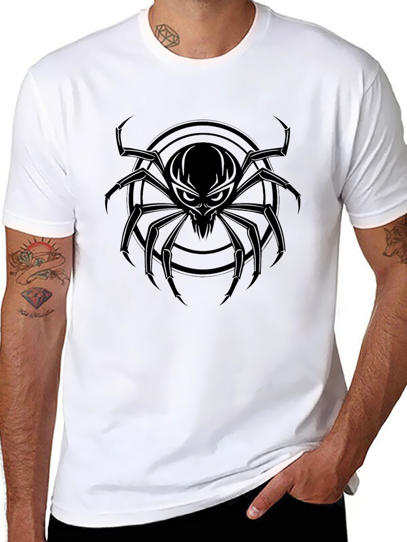 Mens Black Spider Graphic Tee - Creepy Cool Design