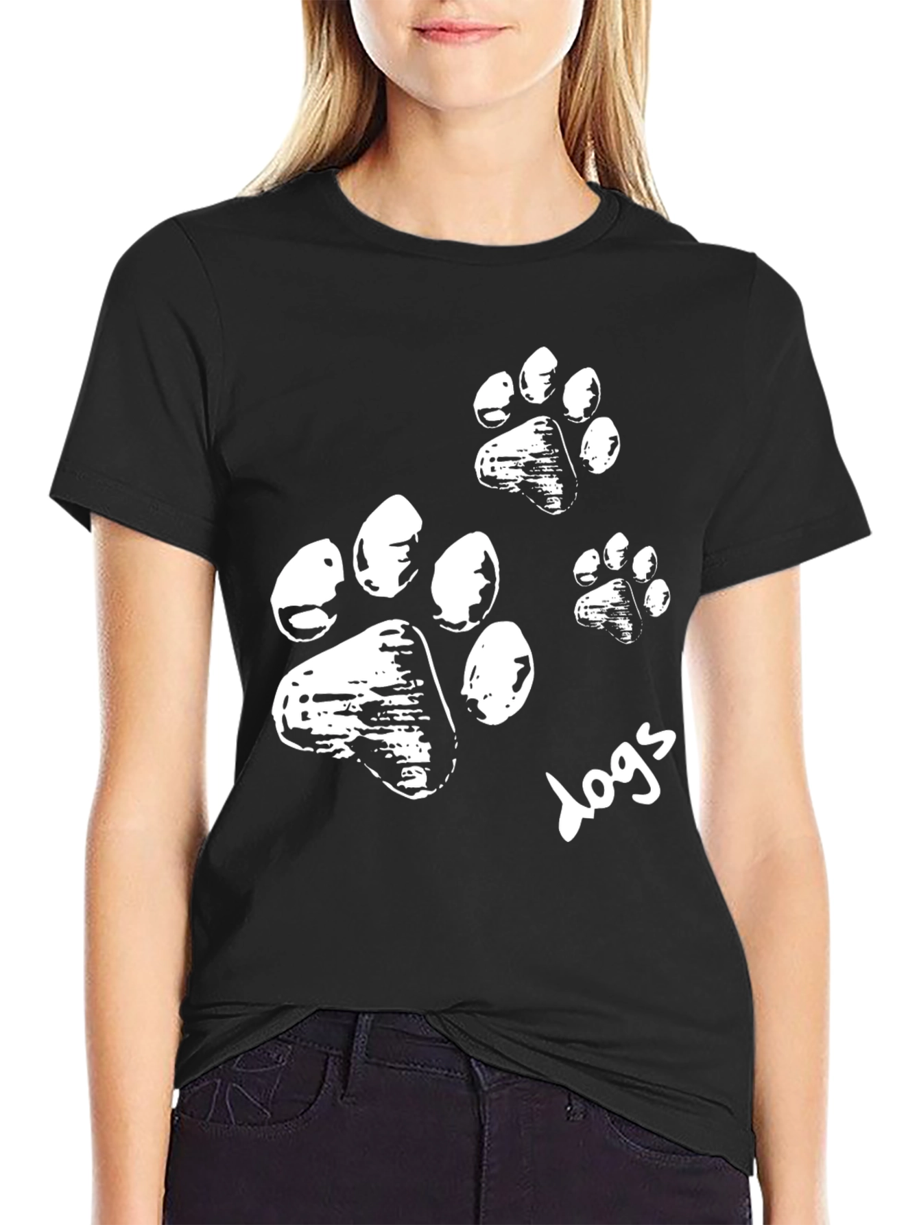 Dog Paw Print T-Shirt - Black