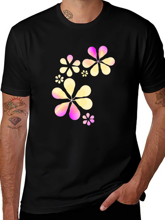 Floral Graphic Print Black Crew Neck T-Shirt