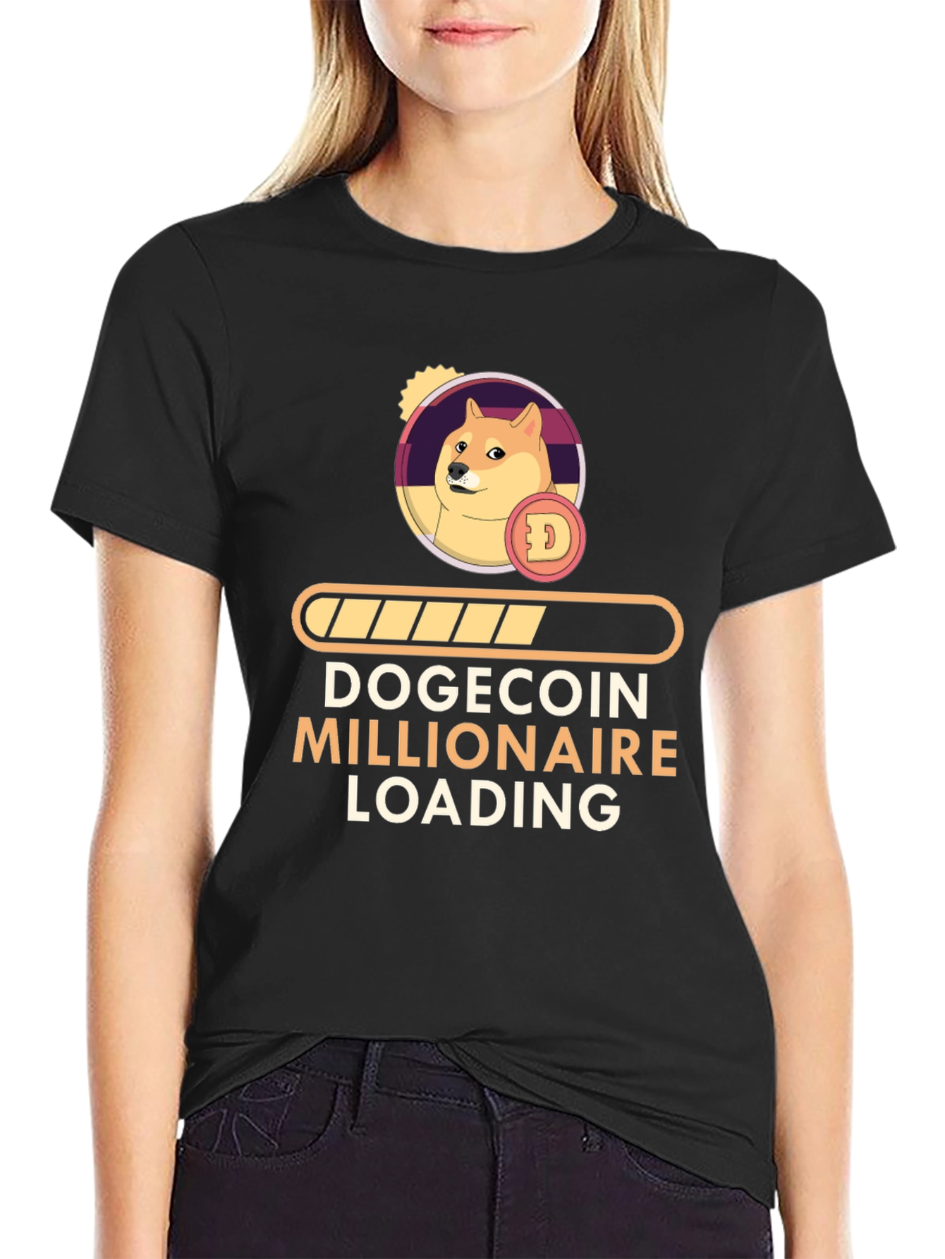 Dogecoin Millionaire Loading Black T-Shirt