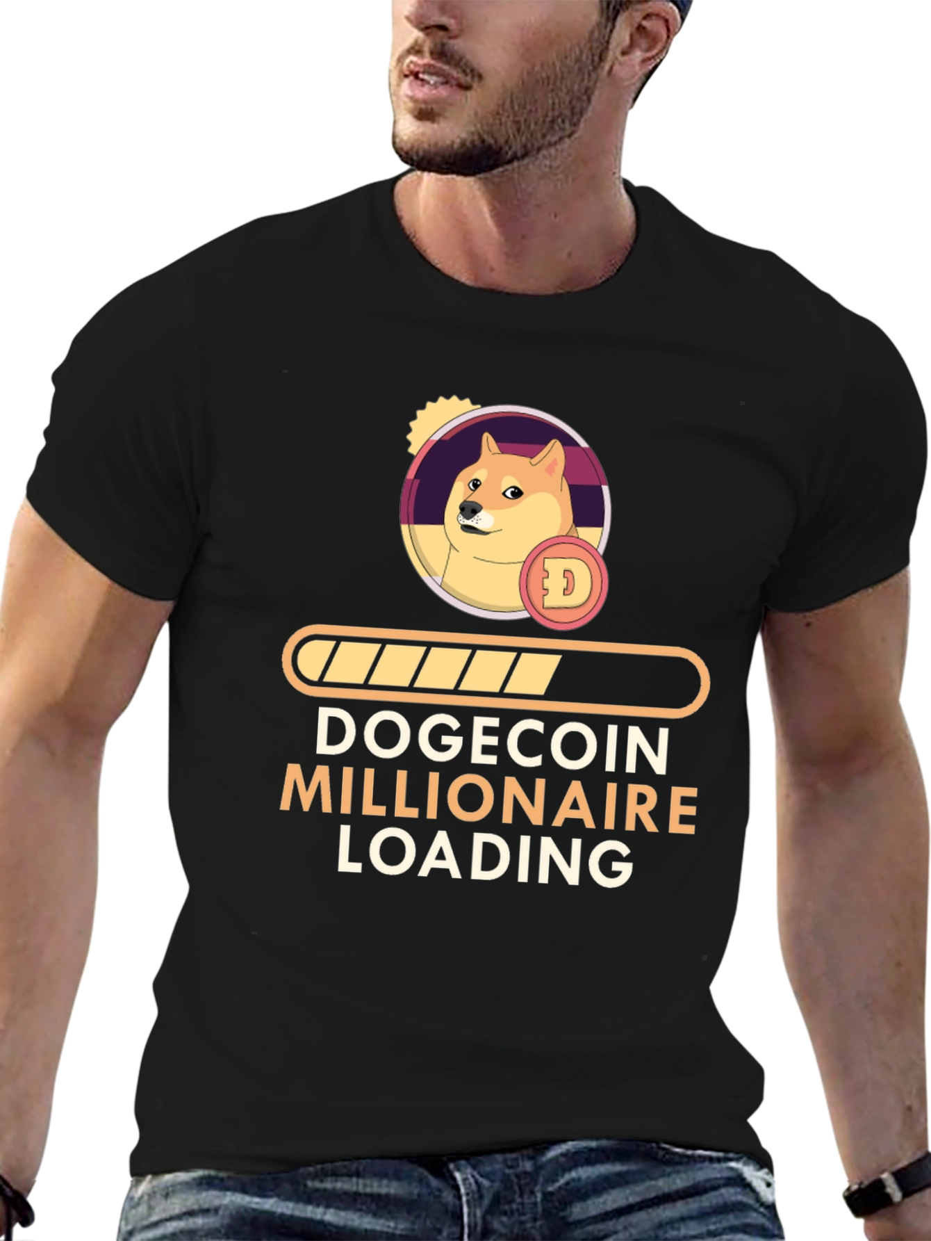Dogecoin Millionaire Loading Black T-Shirt