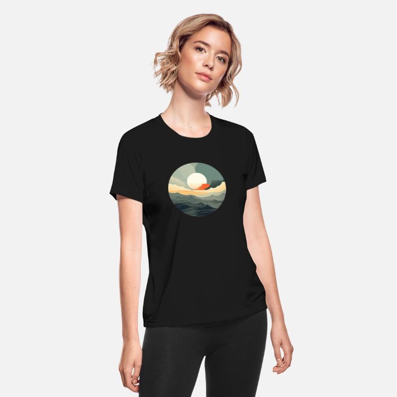 Tide Waves Moon and Mountains Flat Style
