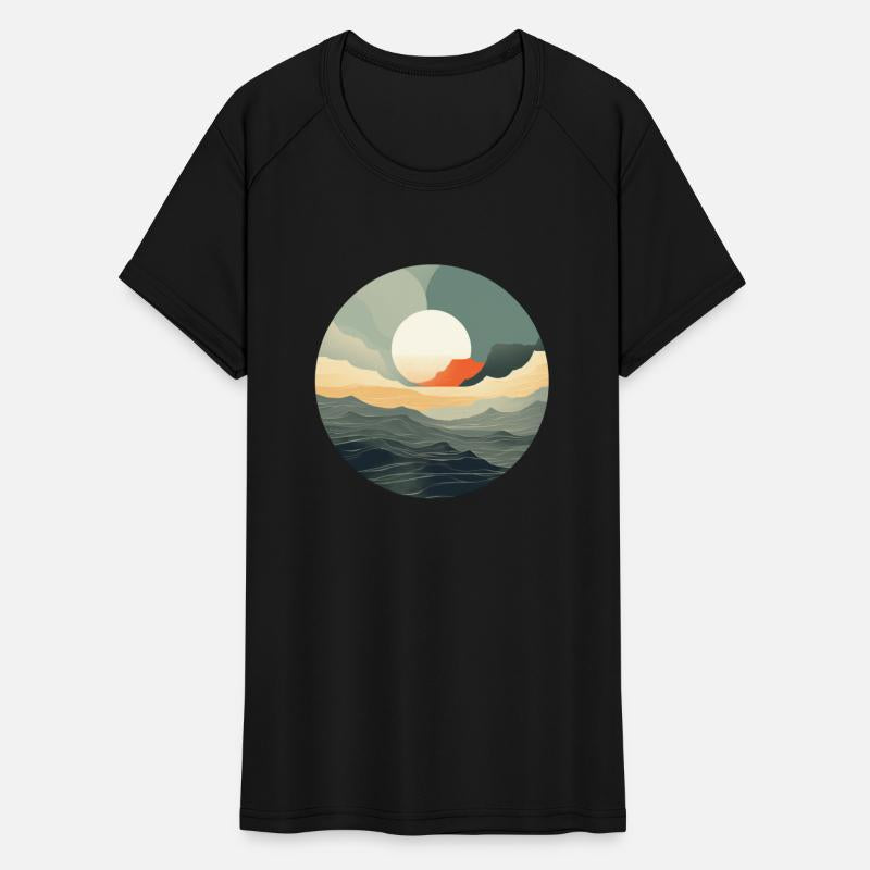 Tide Waves Moon and Mountains Flat Style