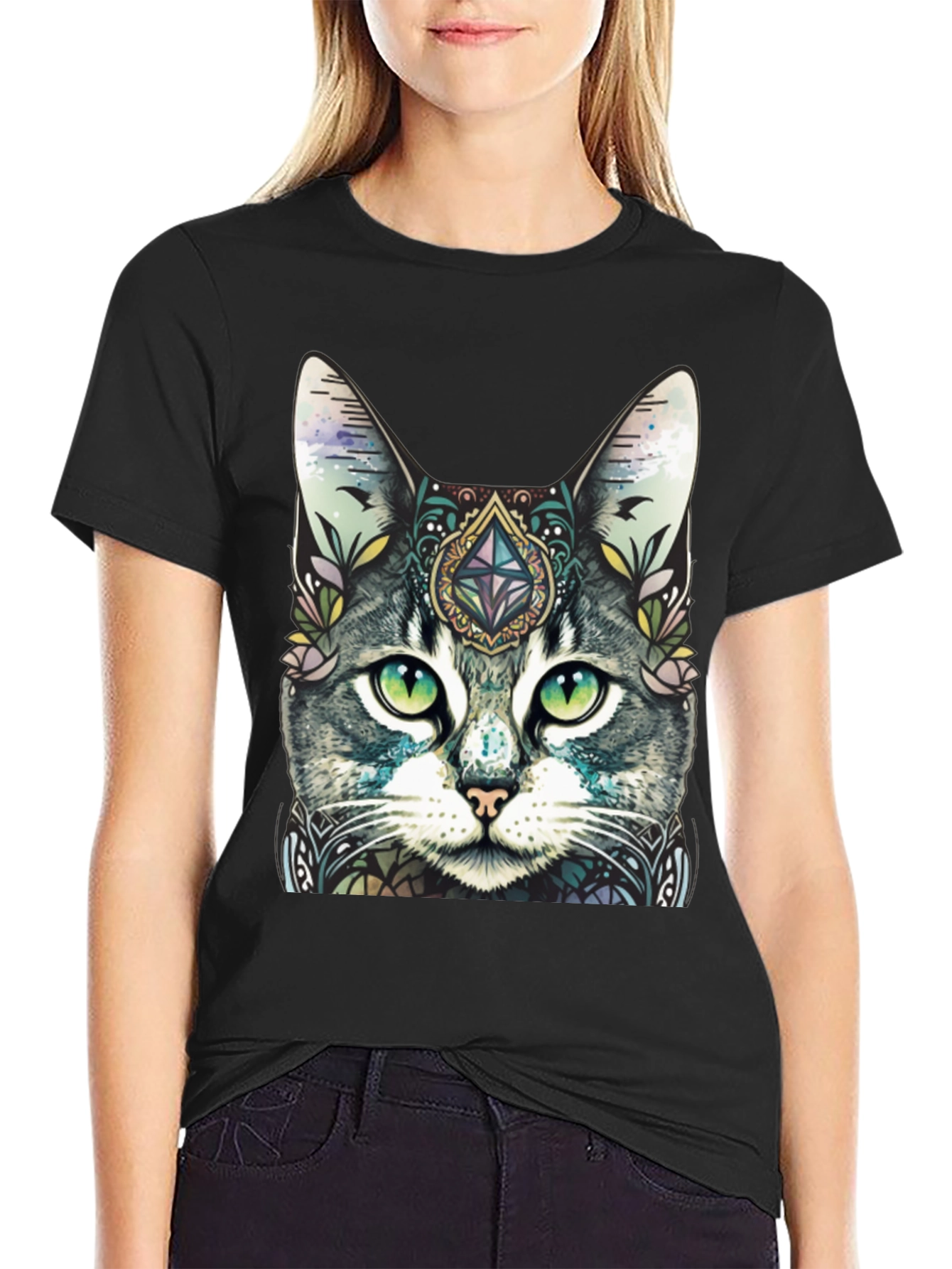 Mystic Cat Graphic Tee - Unique Artistic Design