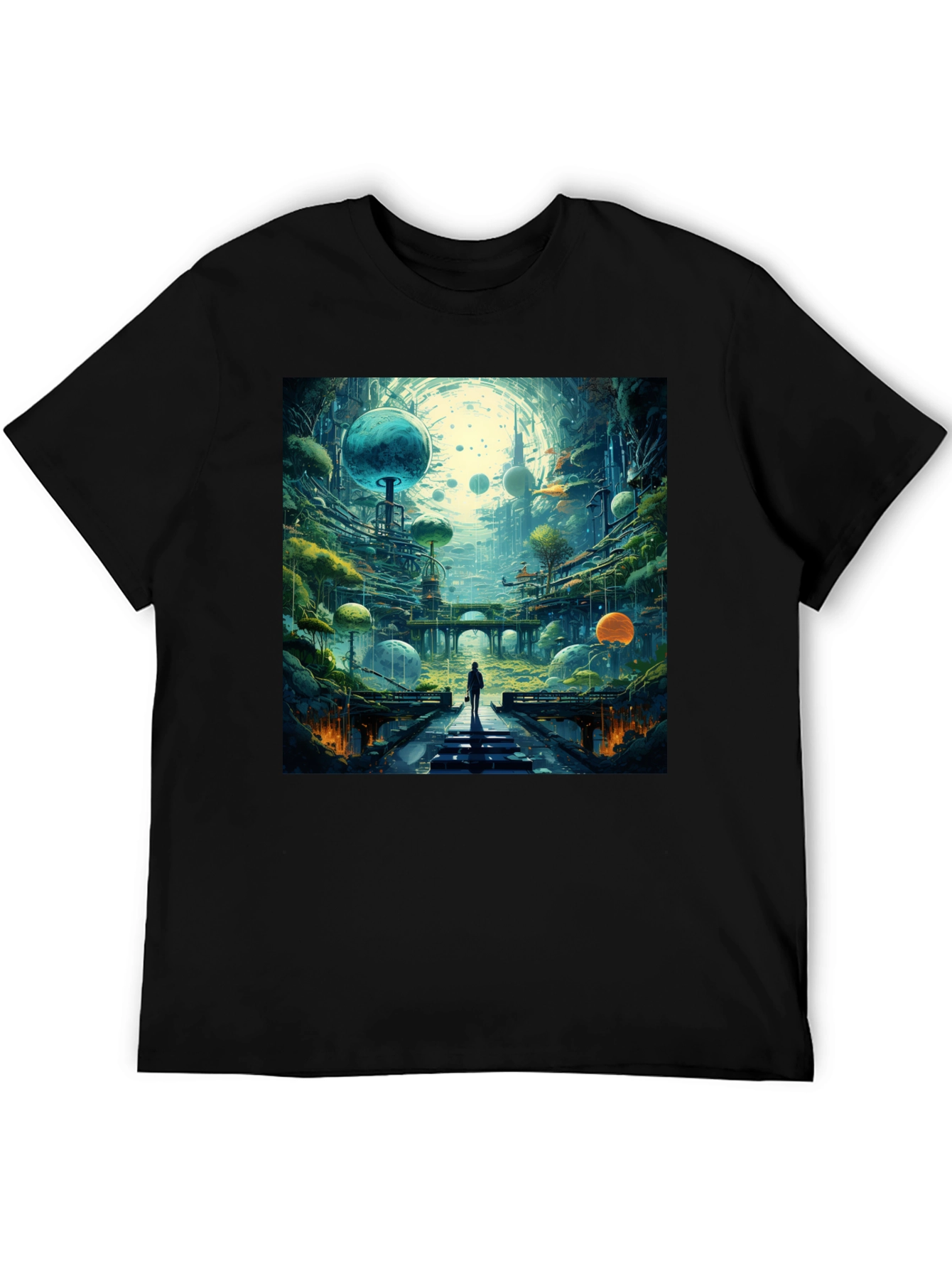 Sci-Fi Cityscape Black T-Shirt