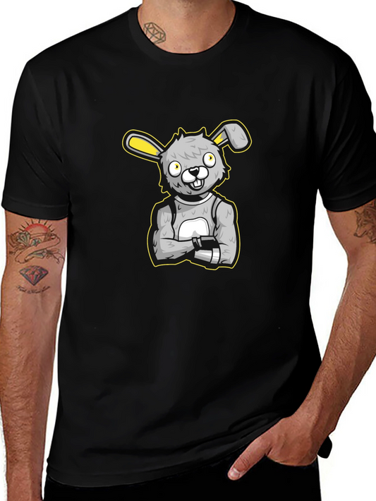 Cartoon Bunny Graphic Black T-Shirt