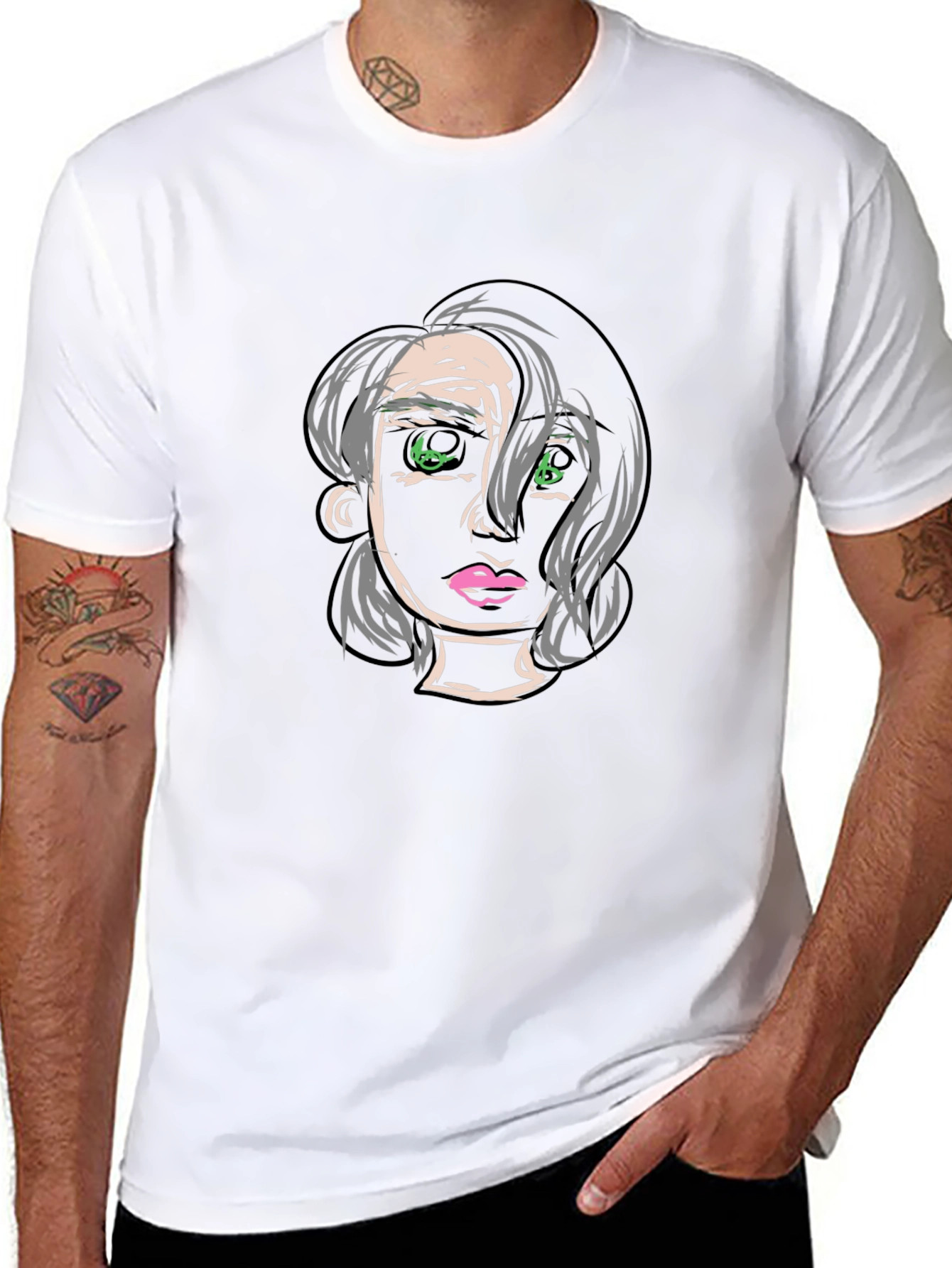 Abstract Face Graphic Print Black T-Shirt