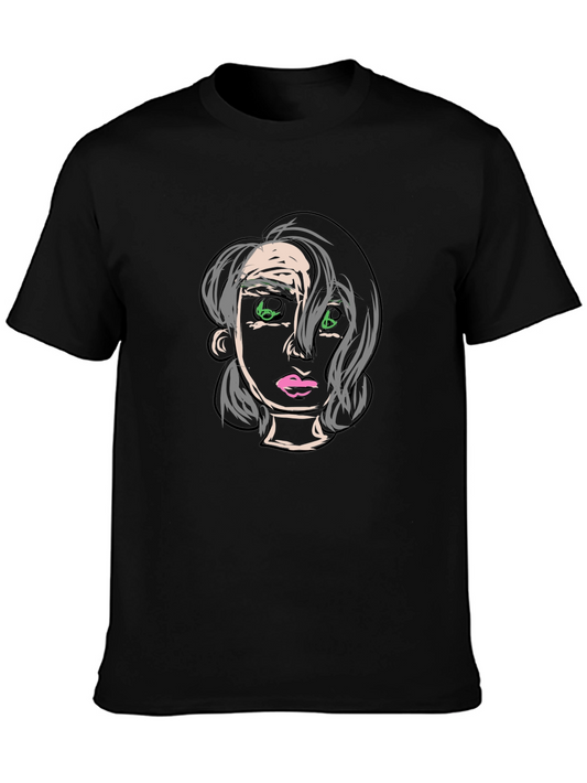 Abstract Face Graphic Print Black T-Shirt