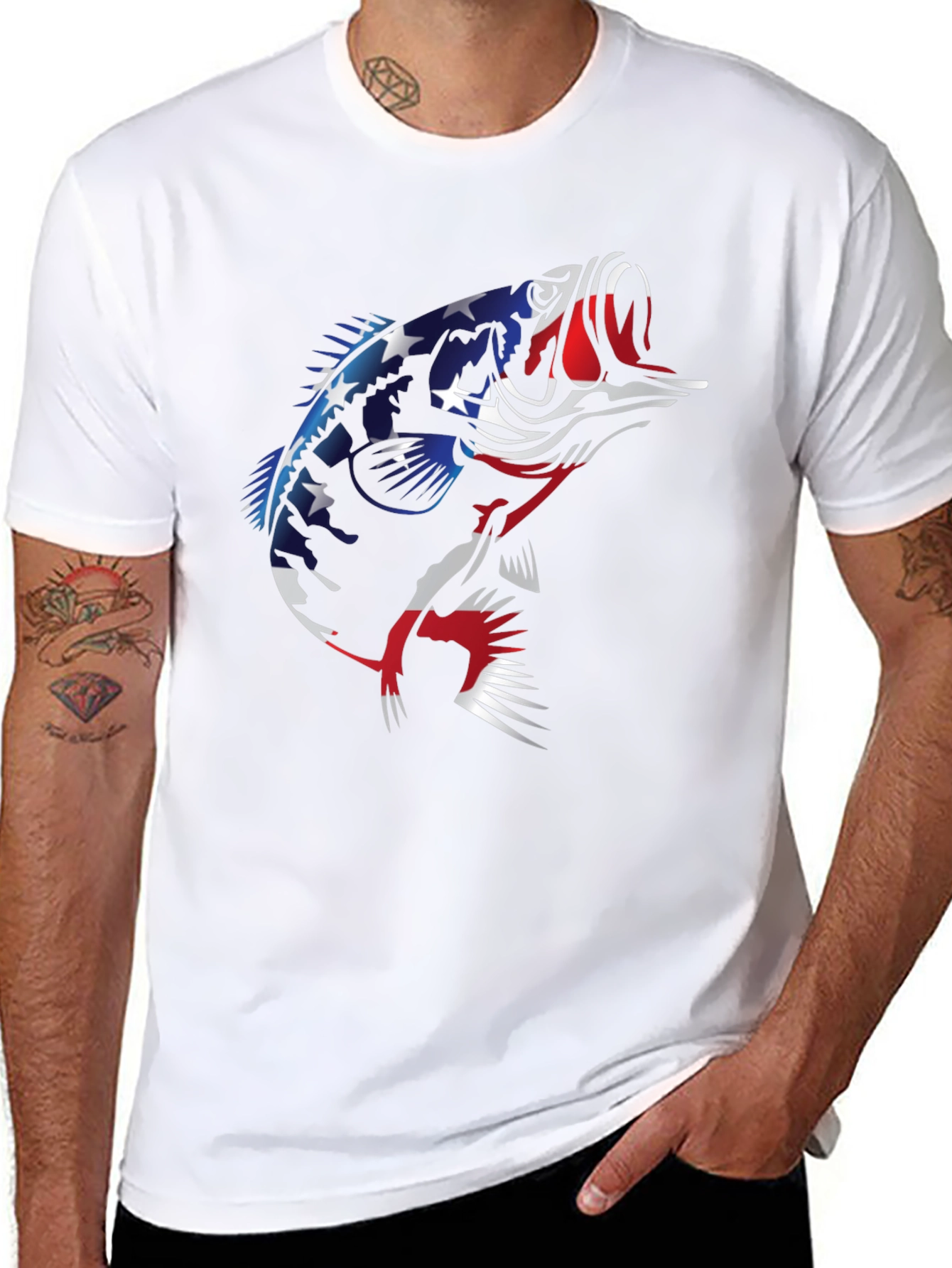 American Flag Bass Graphic Tee - Patriotic Fishing Shirt