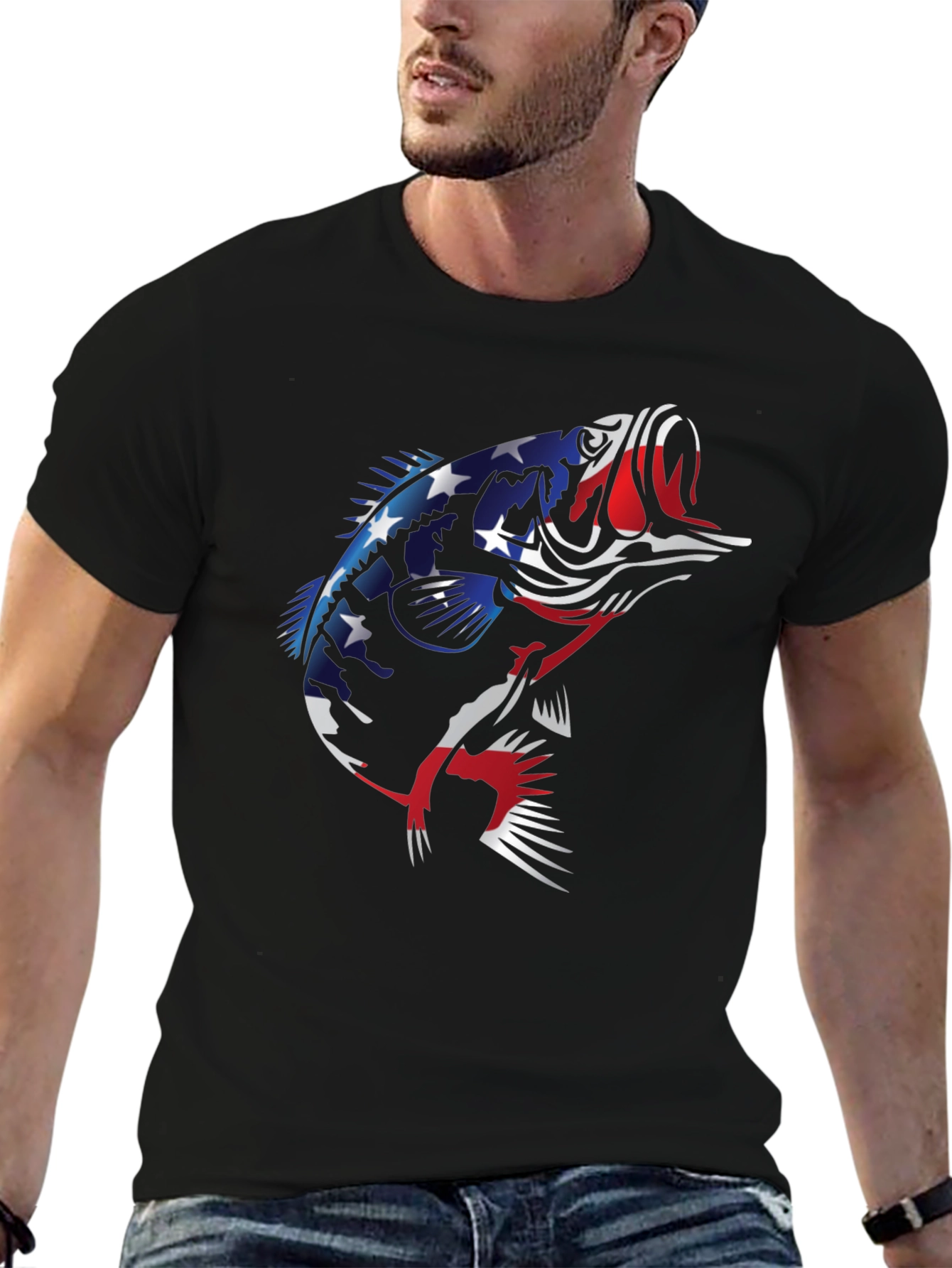American Flag Bass Graphic Tee - Patriotic Fishing Shirt