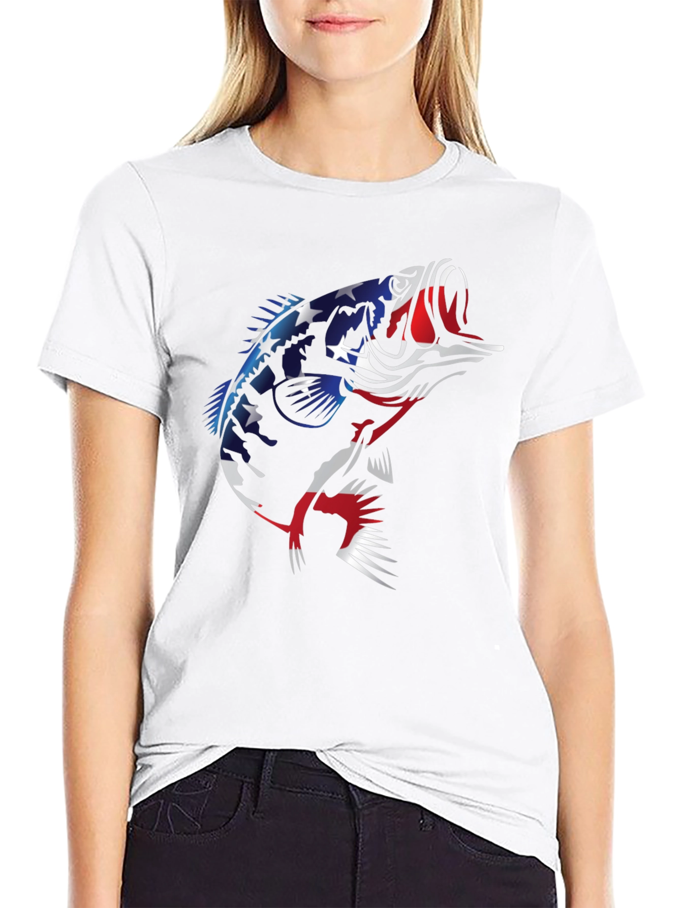 American Flag Bass Graphic Tee - Patriotic Fishing Shirt