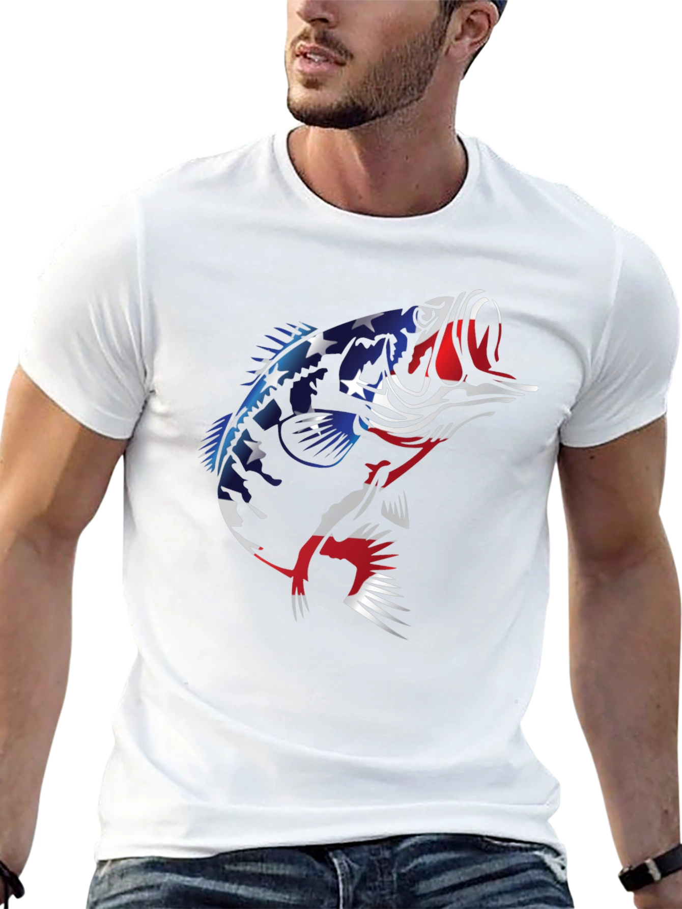American Flag Bass Graphic Tee - Patriotic Fishing Shirt