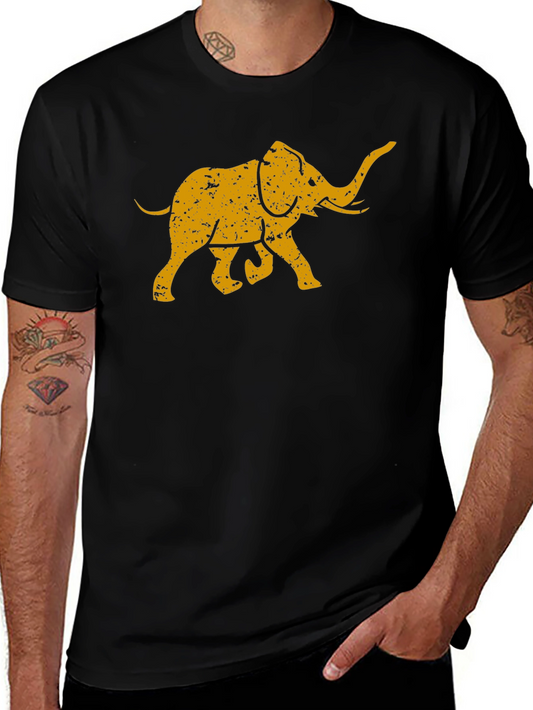 Vintage Elephant Graphic Tee - Black Cotton T-Shirt