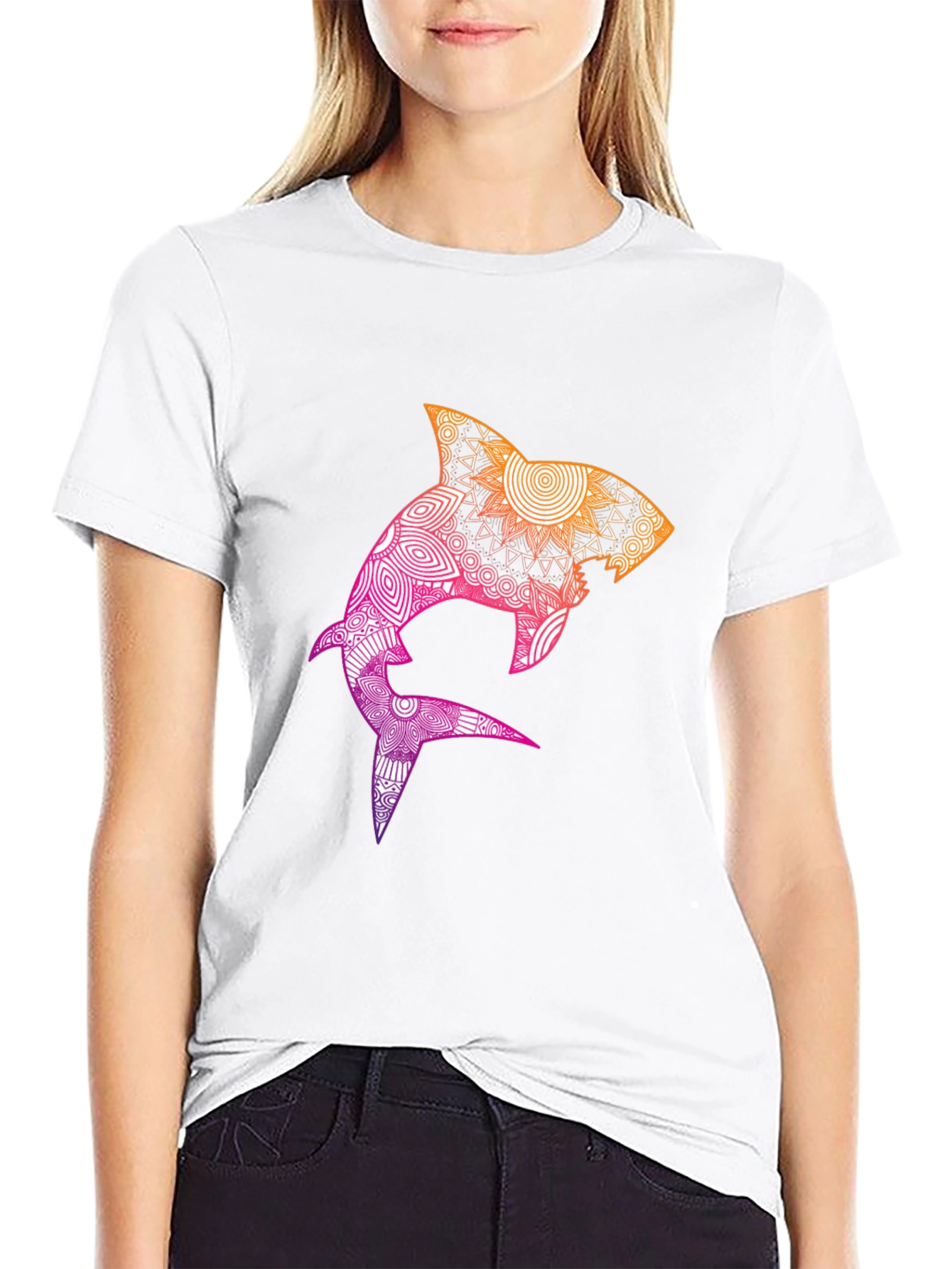 Mandala Shark Graphic Black T-Shirt