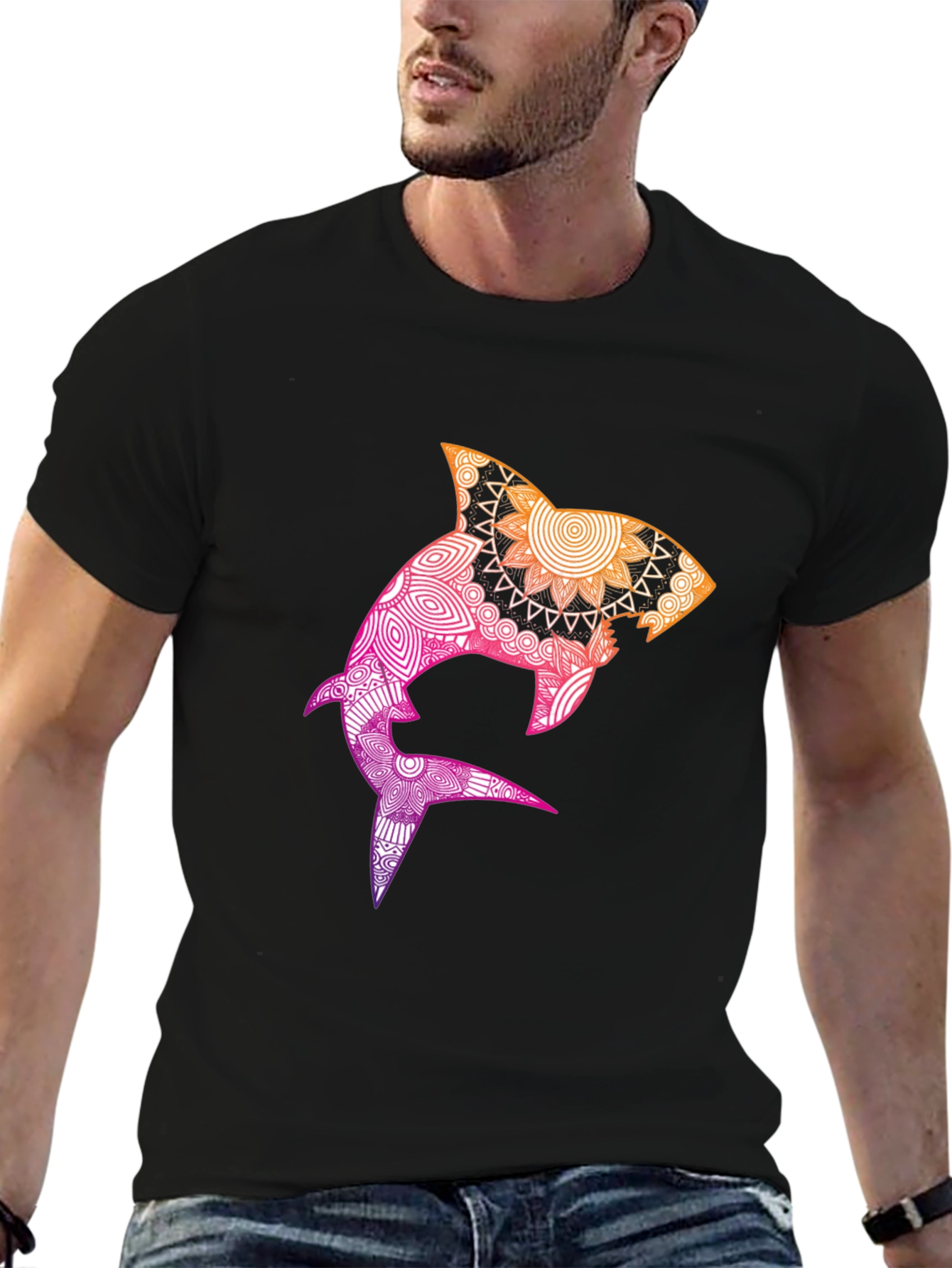 Mandala Shark Graphic Black T-Shirt