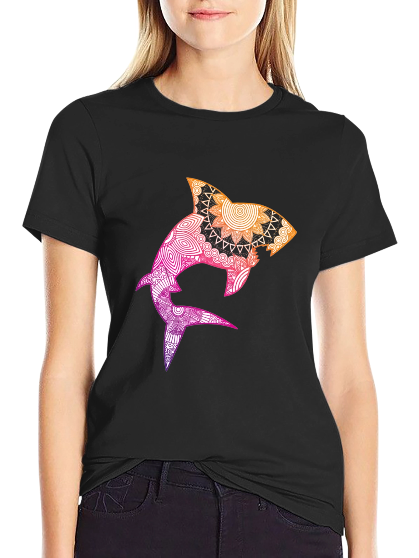 Mandala Shark Graphic Black T-Shirt