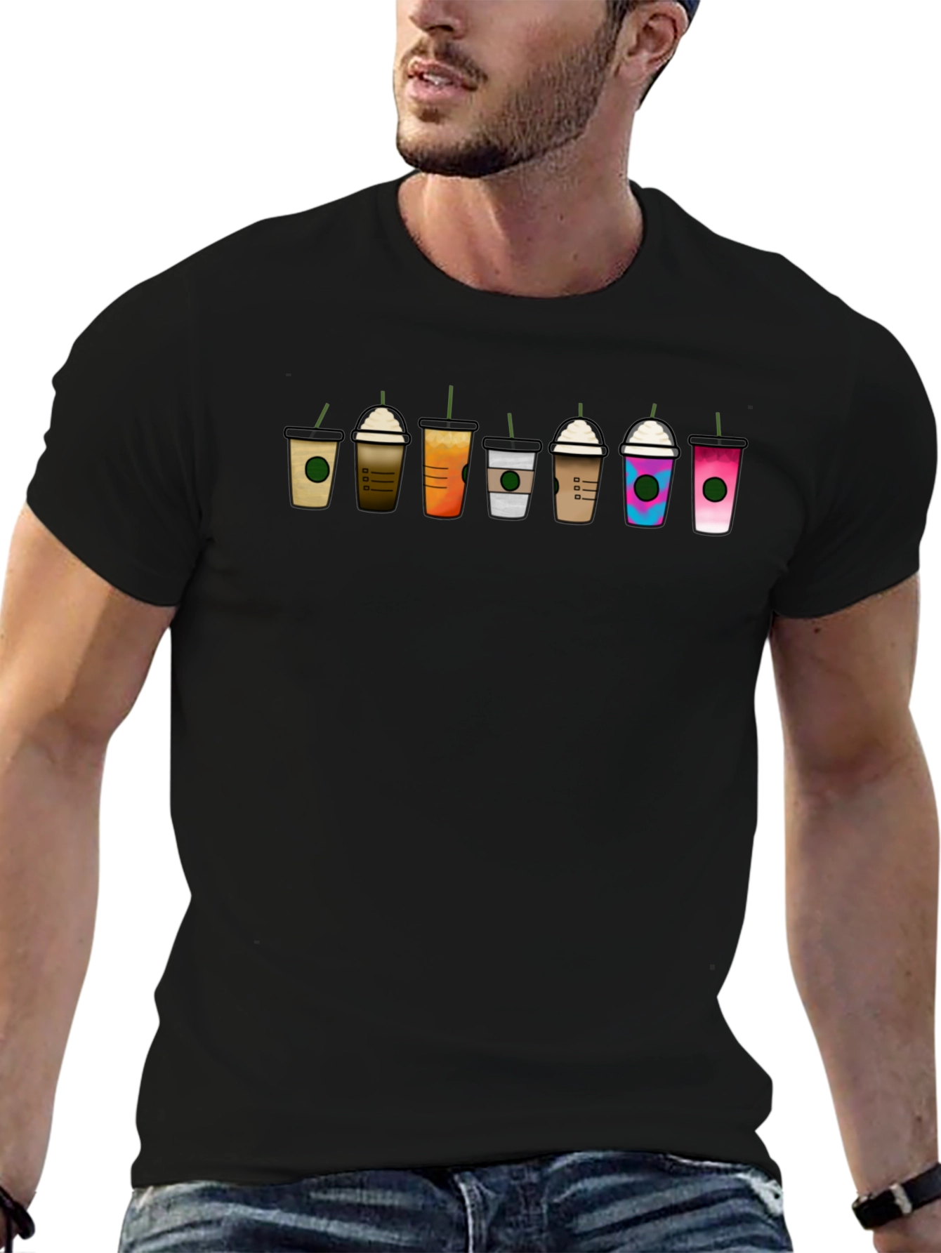 Coffee Cups Graphic Tee - Unisex Black T-Shirt