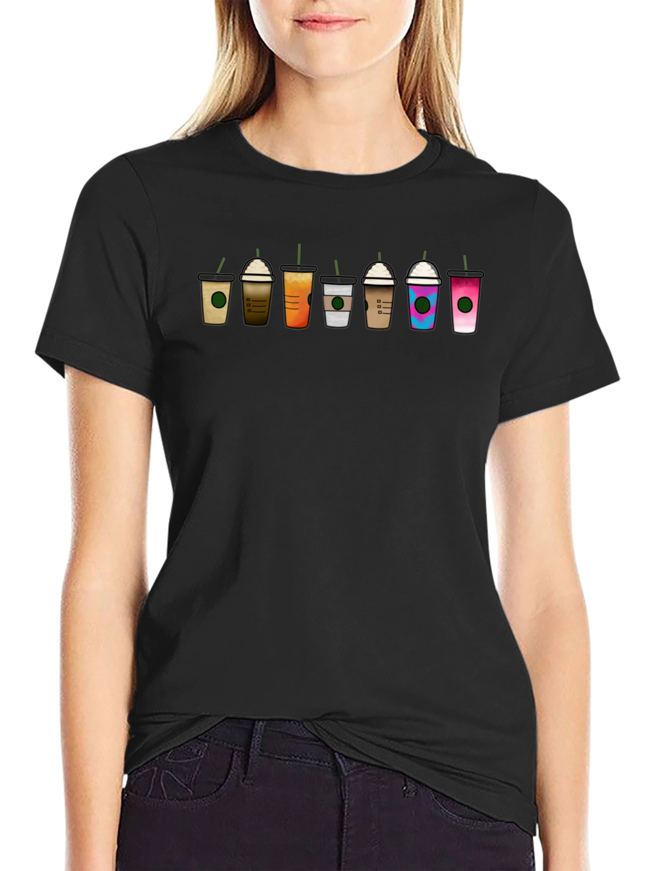 Coffee Cups Graphic Tee - Unisex Black T-Shirt