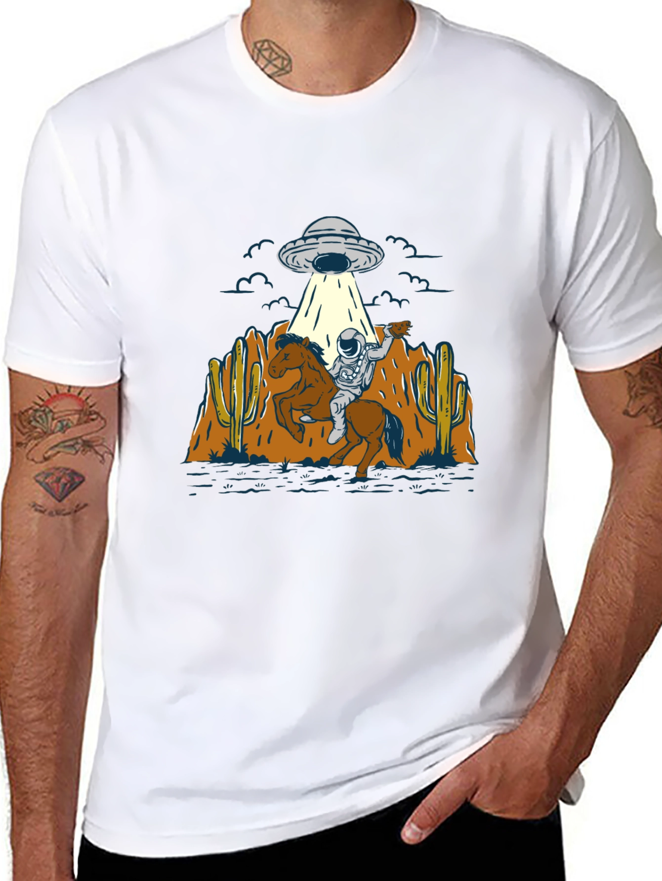 Astronaut Cowboy UFO T-Shirt - Black Cotton Tee