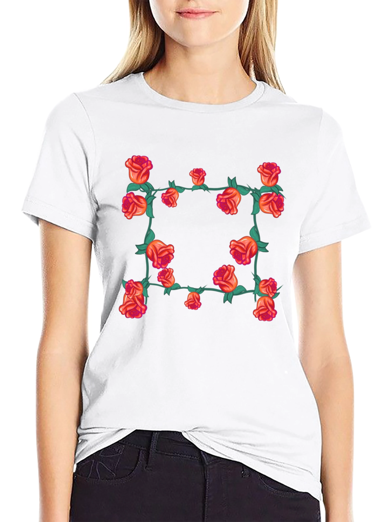 Floral Rose Vine T-Shirt - Black