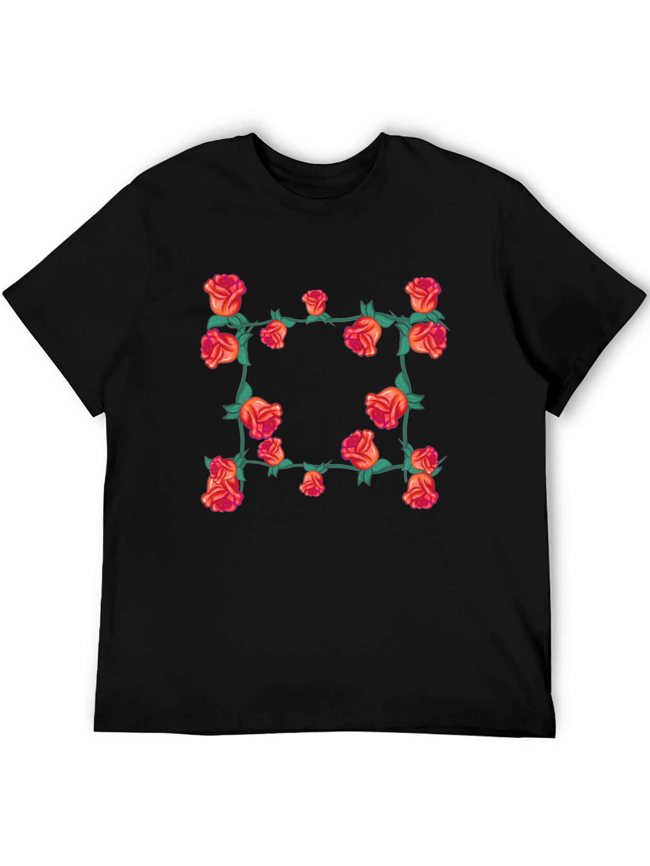 Floral Rose Vine T-Shirt - Black