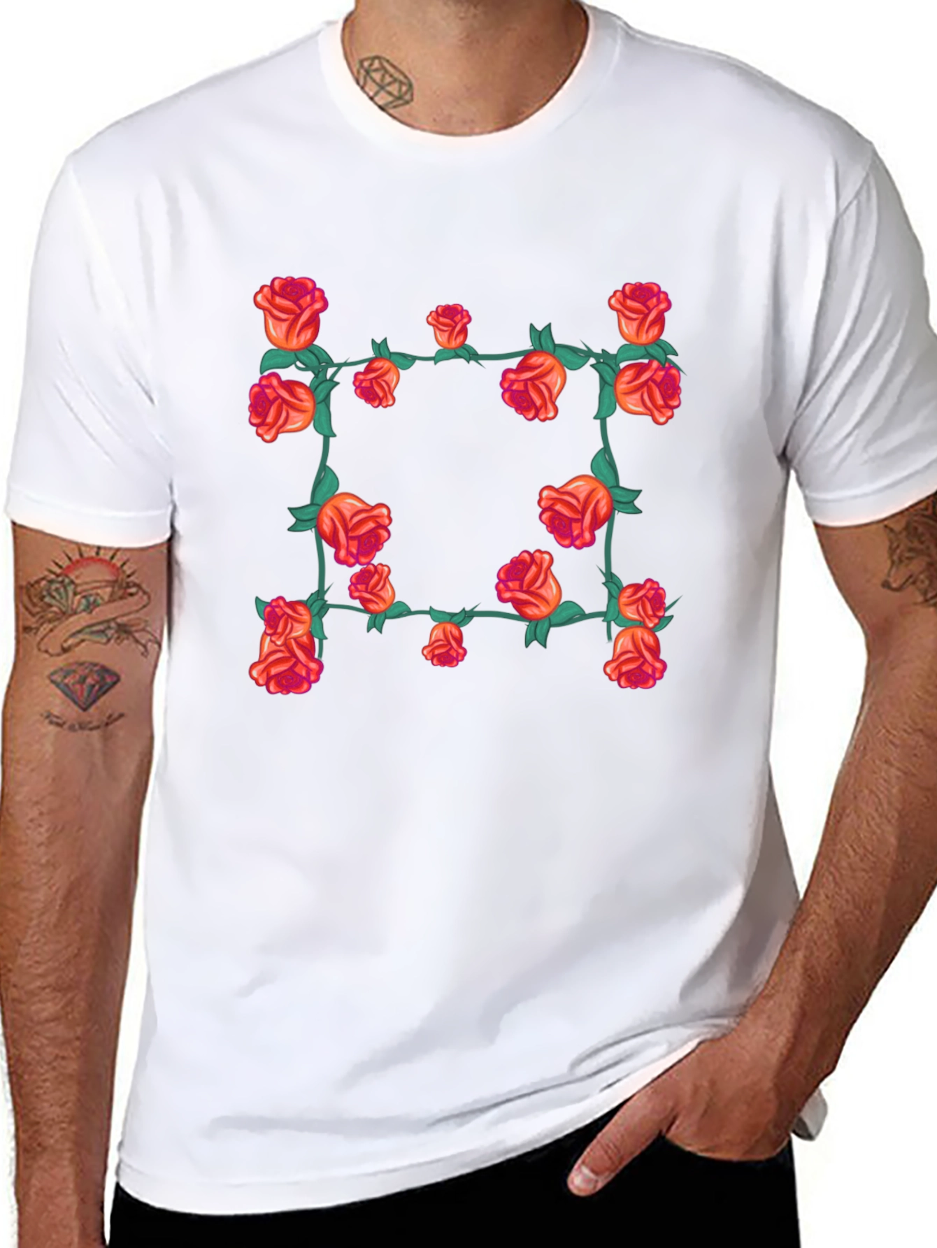 Floral Rose Vine T-Shirt - Black