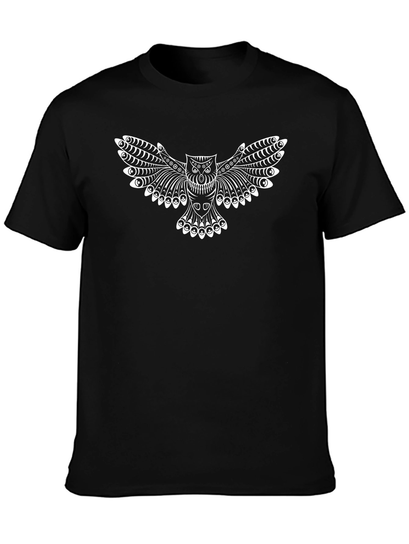 Owl Graphic Print Crew Neck Tee - Black