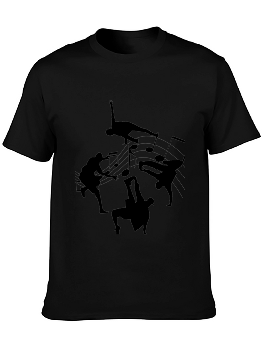 Black T-Shirt with Dance Silhouettes & Music Notes Design