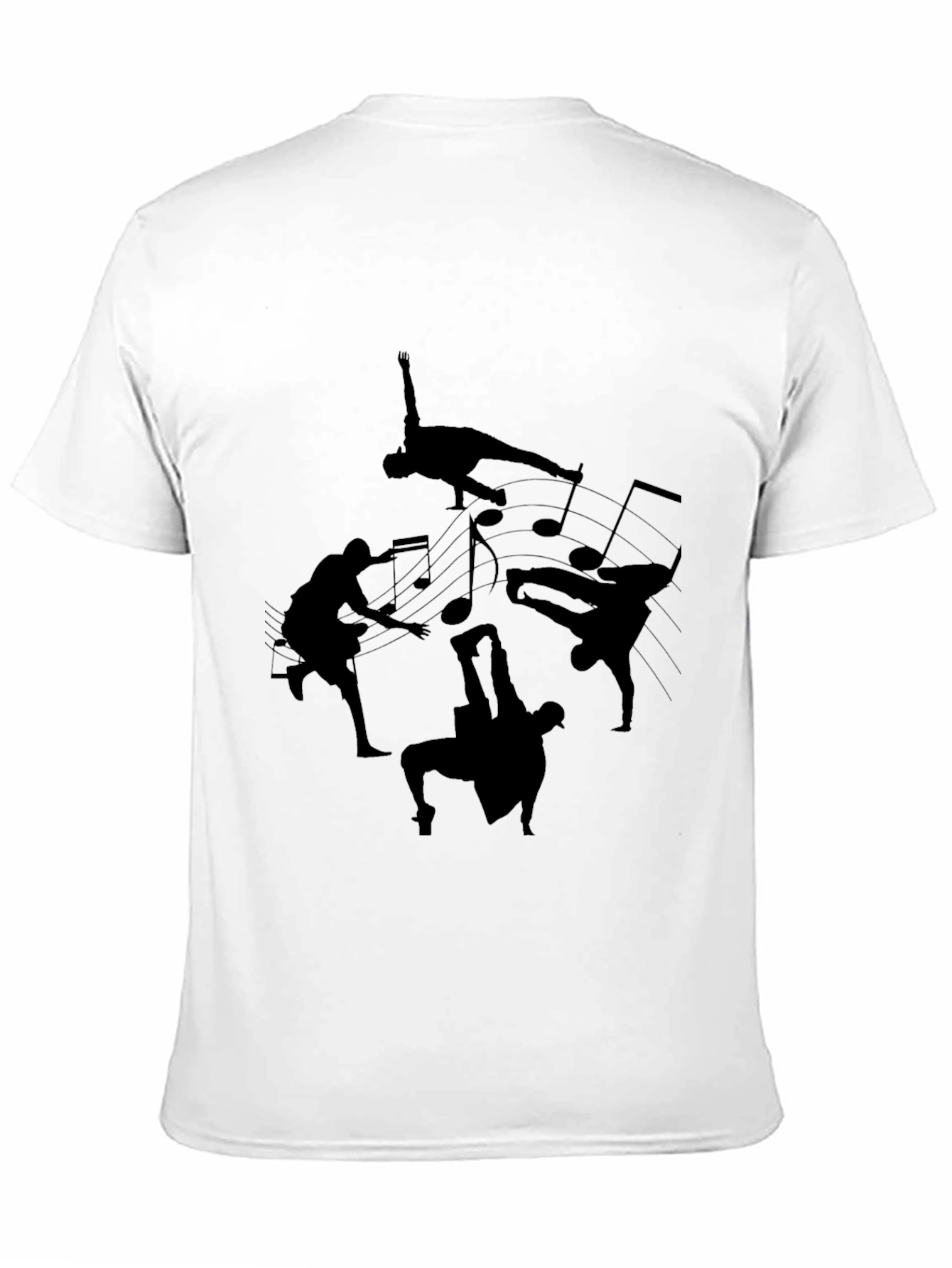 Black T-Shirt with Dance Silhouettes & Music Notes Design