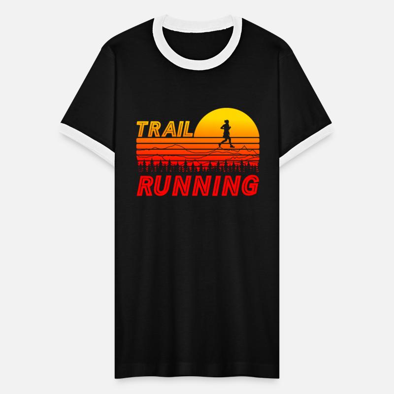 Trail running in orange sunset with mountains