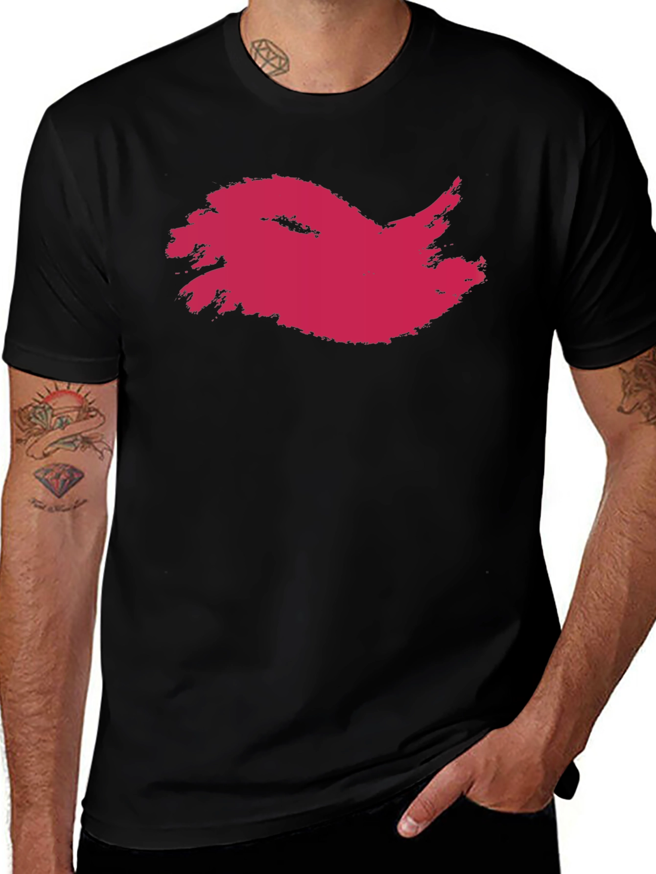 Mens Black T-Shirt with Abstract Crimson Print