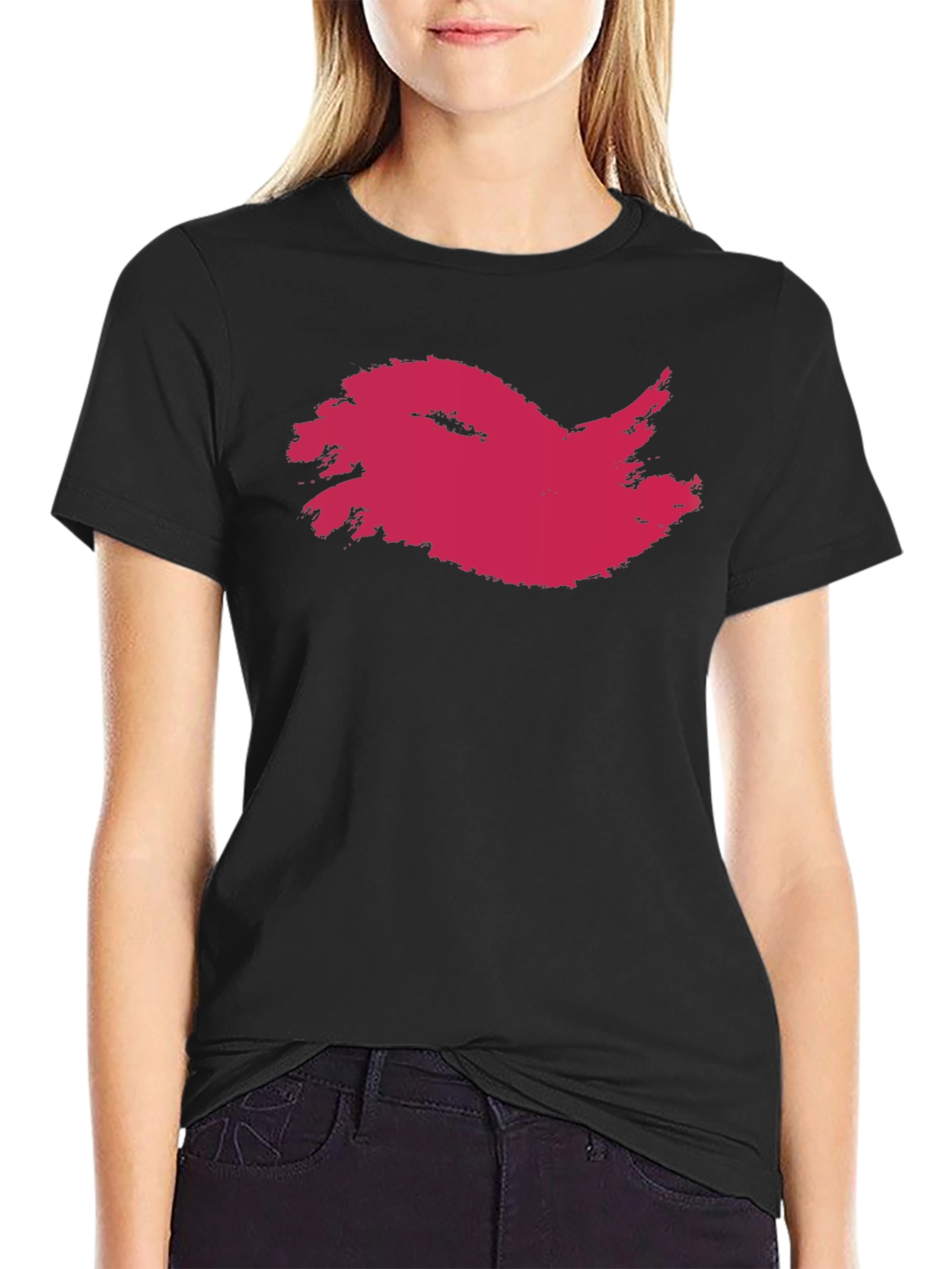 Mens Black T-Shirt with Abstract Crimson Print