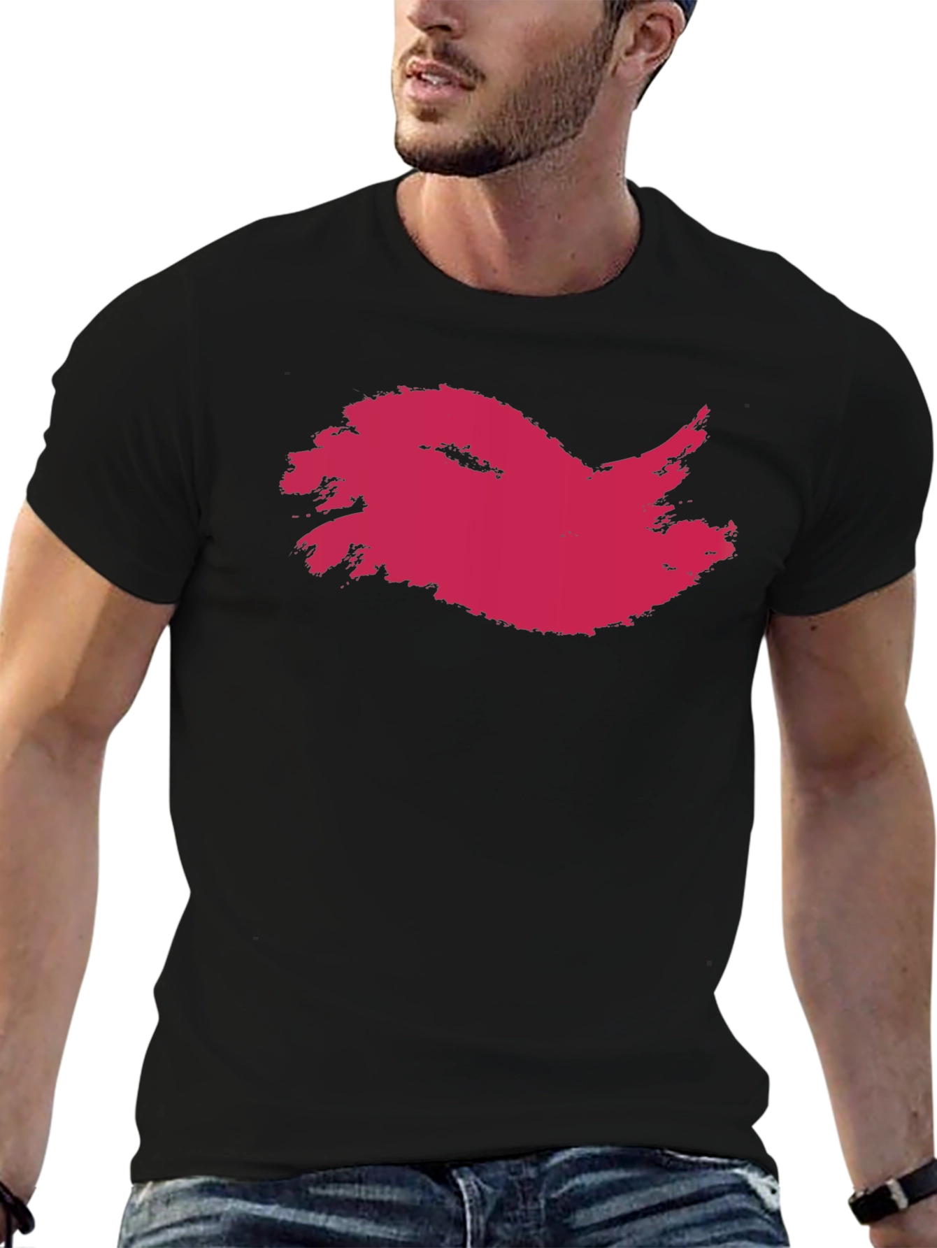 Mens Black T-Shirt with Abstract Crimson Print