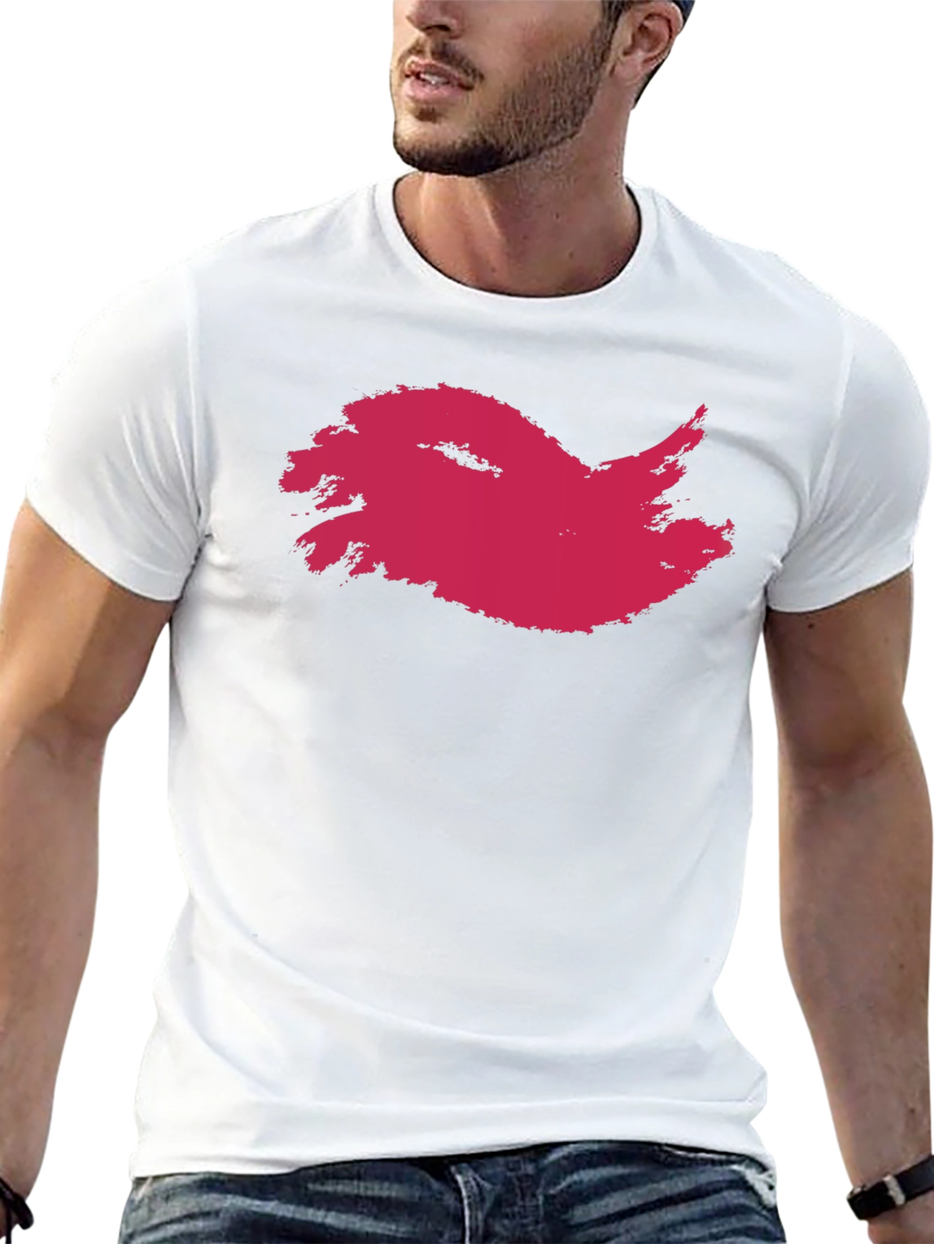 Mens Black T-Shirt with Abstract Crimson Print