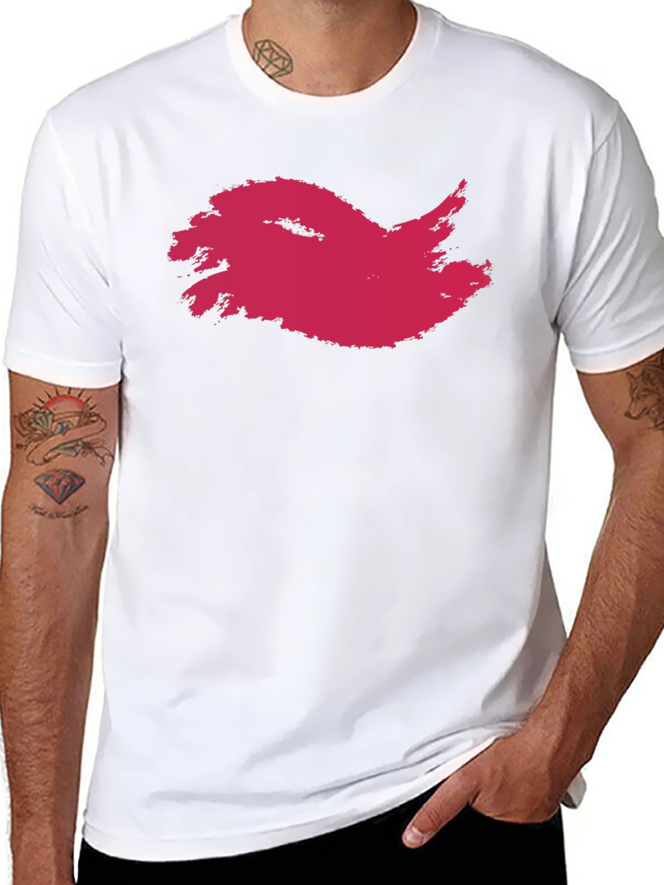 Mens Black T-Shirt with Abstract Crimson Print