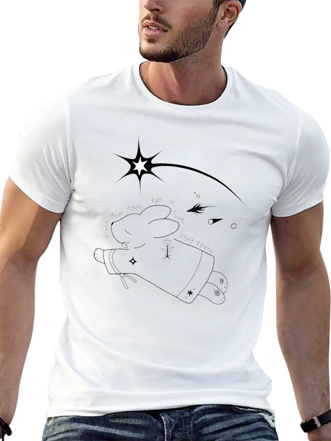 Mens Black Graphic Tee - Quirky Star Design