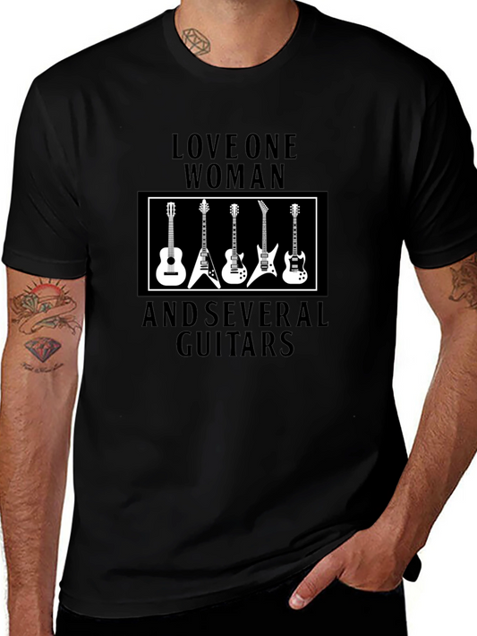 Love One Woman and Several Guitars Black T-Shirt