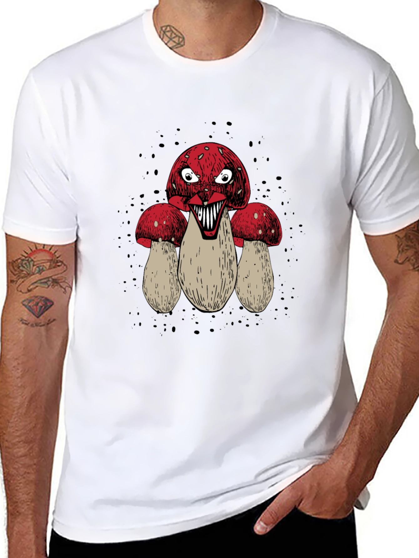 Creepy Mushroom Graphic Tee - Mens Black T-Shirt