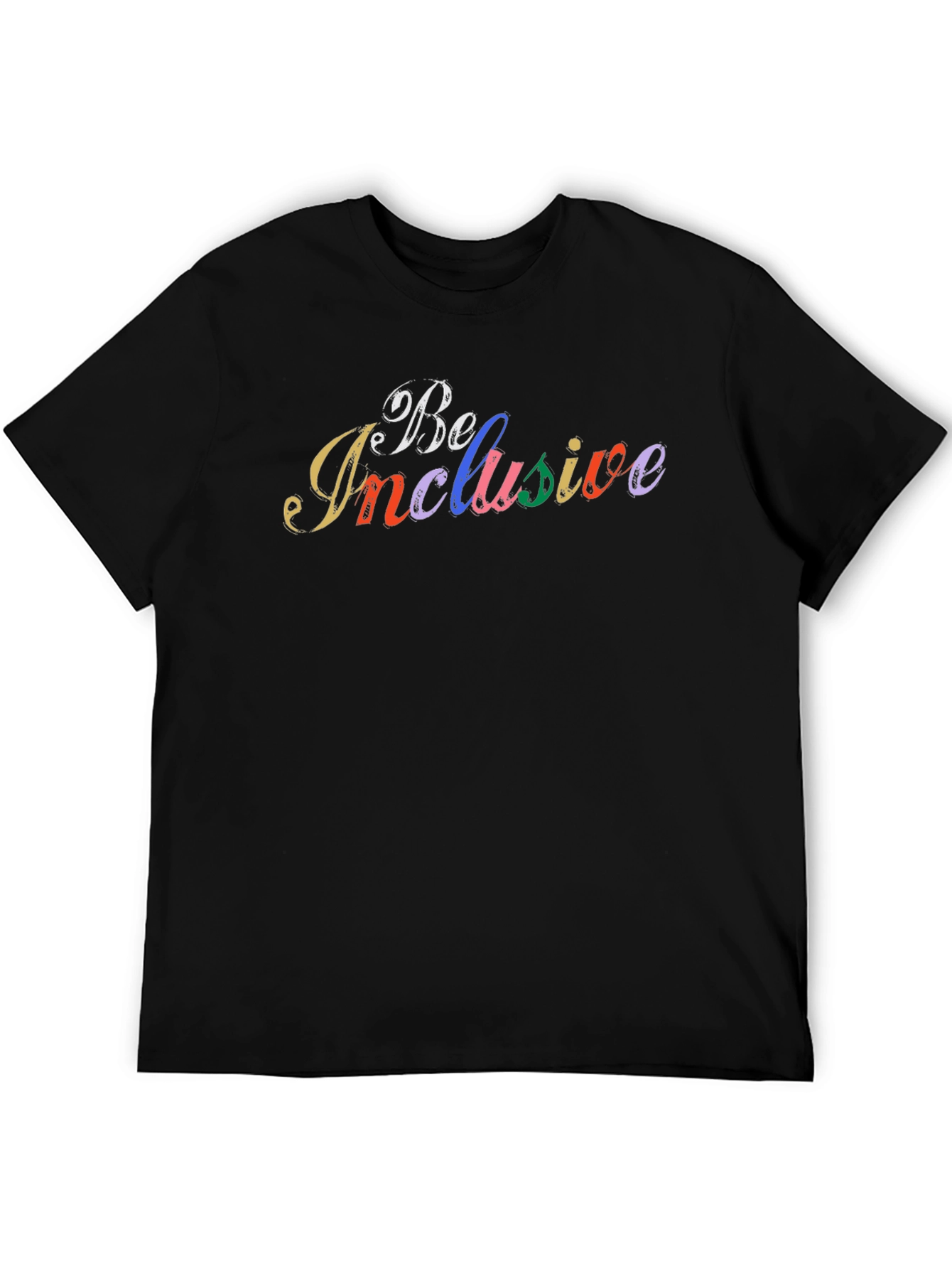 Be Inclusive Rainbow Text Black T-Shirt