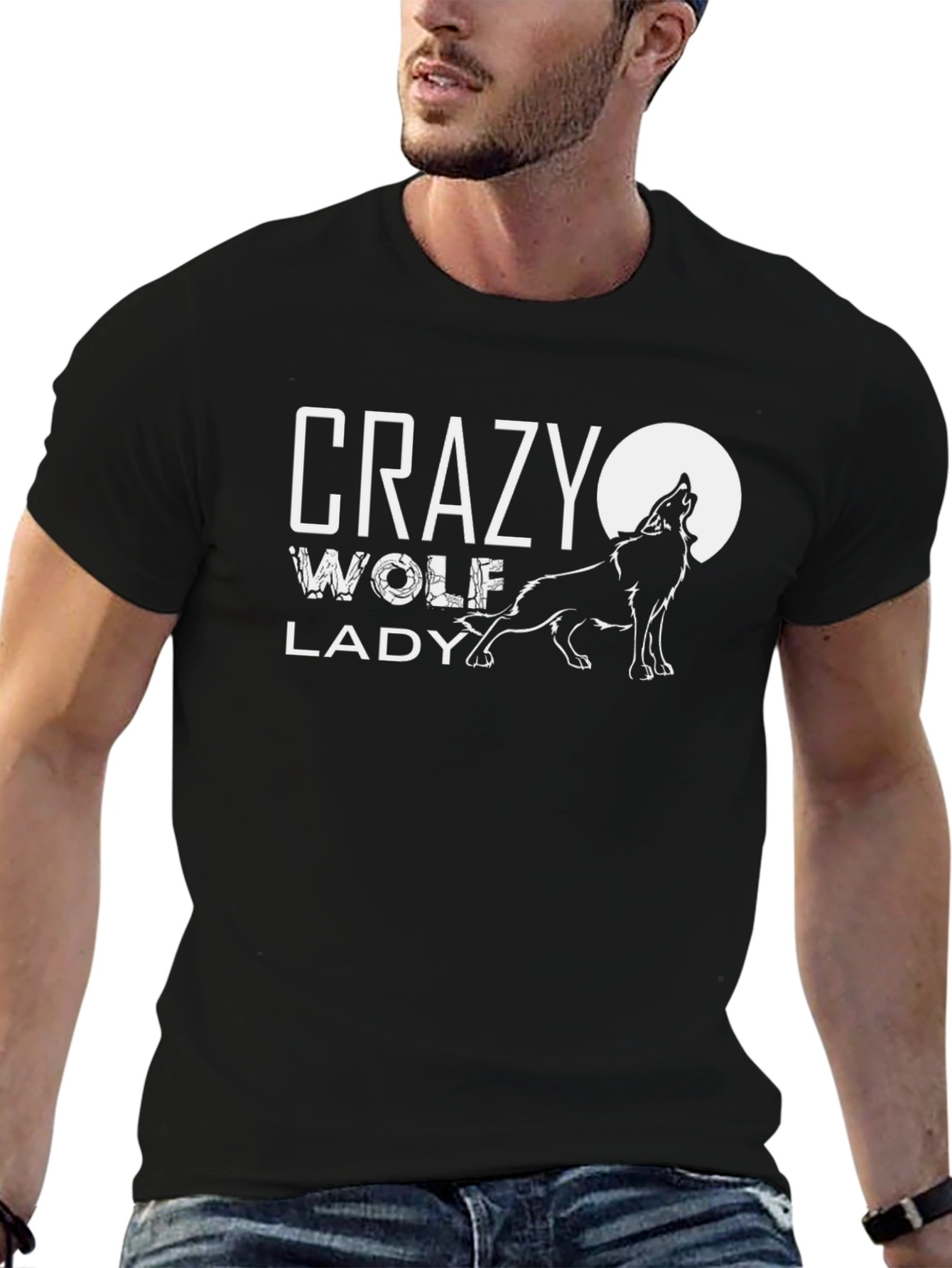 Crazy Wolf Lady Black Graphic Tee