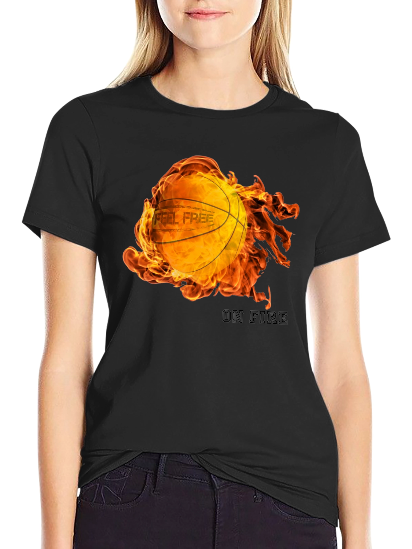 Feel Free On Fire Basketball Graphic T-Shirt