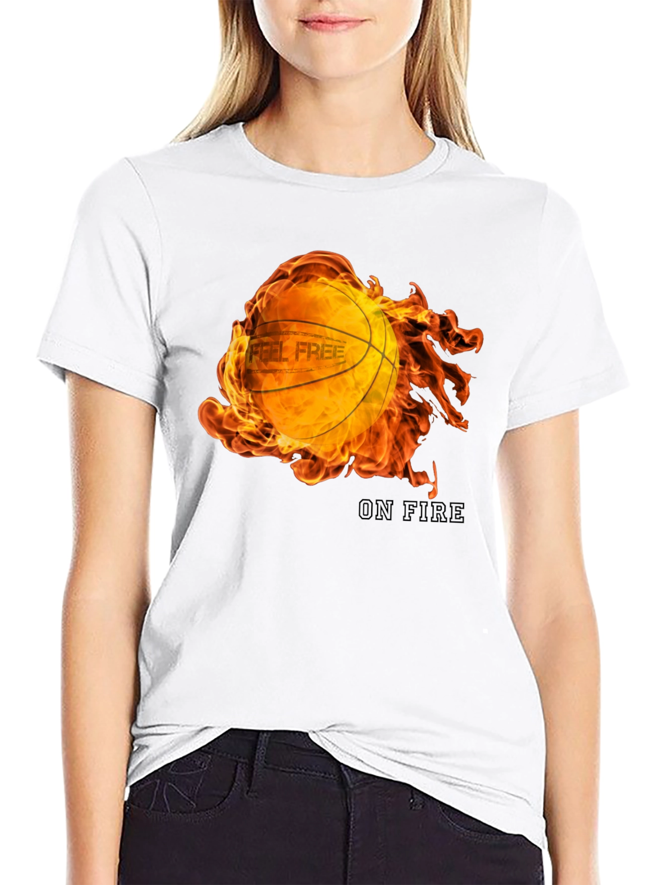 Feel Free On Fire Basketball Graphic T-Shirt
