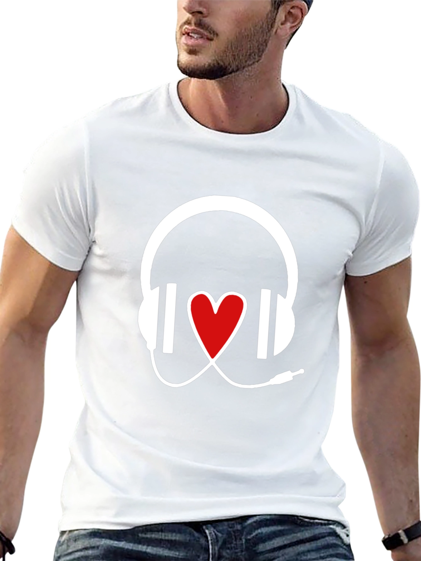 Music Lover Heart Headphones Graphic Tee